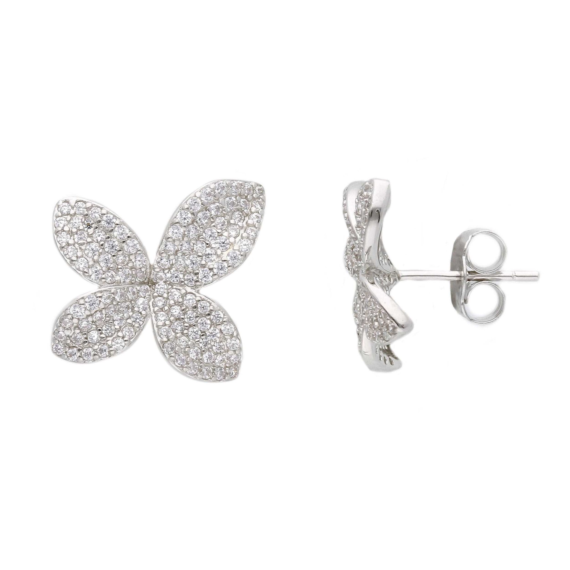 Pendientes de bot&oacute;n flor en plata con circonitas ORO&CO 925 - ORO&CO 925