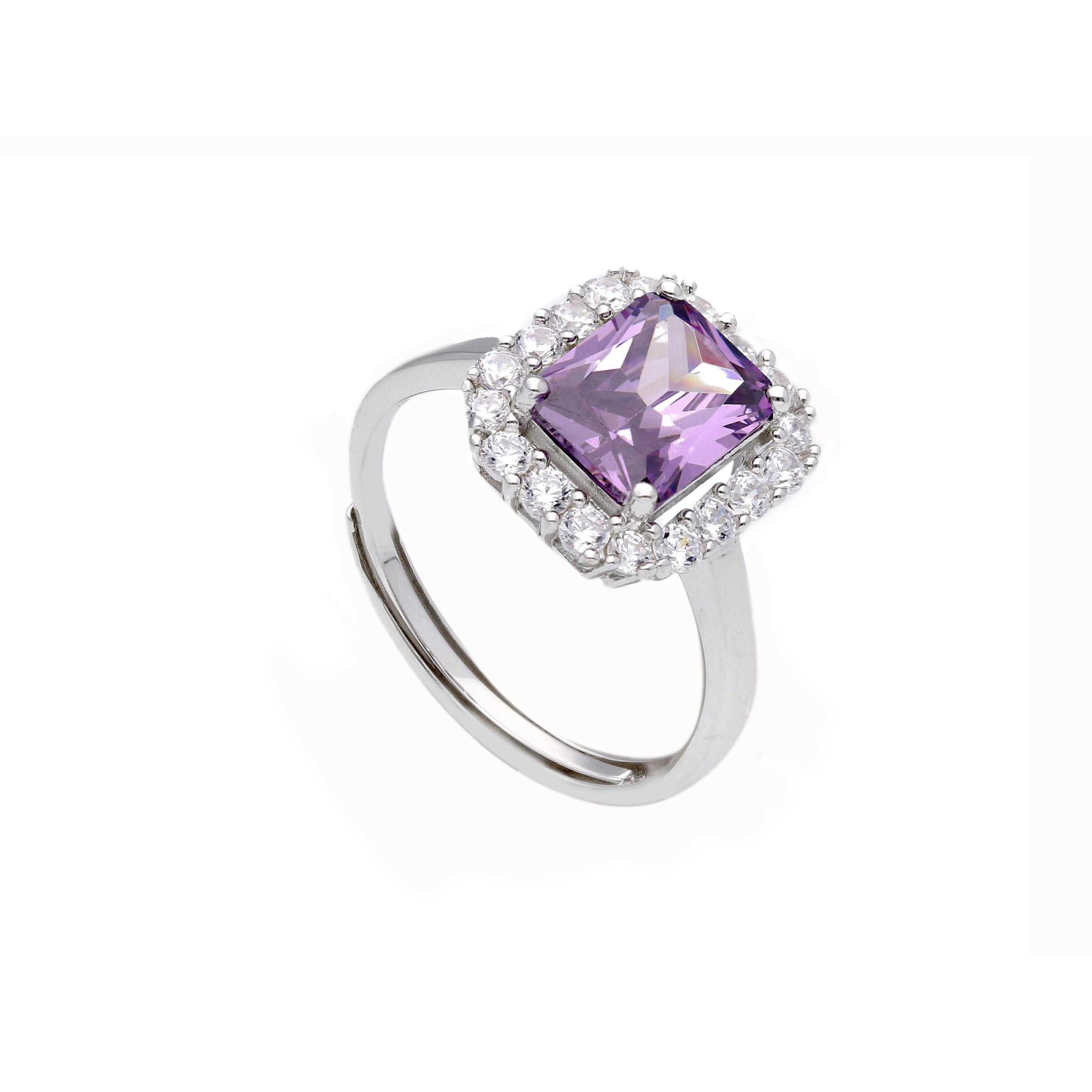 Anillo de plata 925 con piedra violeta y circonitas blancas ORO&CO 925 ajustable - ORO&CO 925