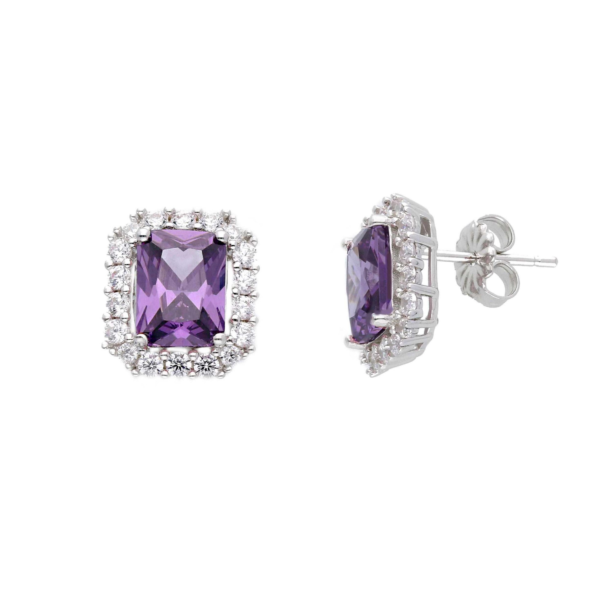 Pendientes de plata con circonitas violetas pav&eacute; ORO&CO 925 - ORO&CO 925