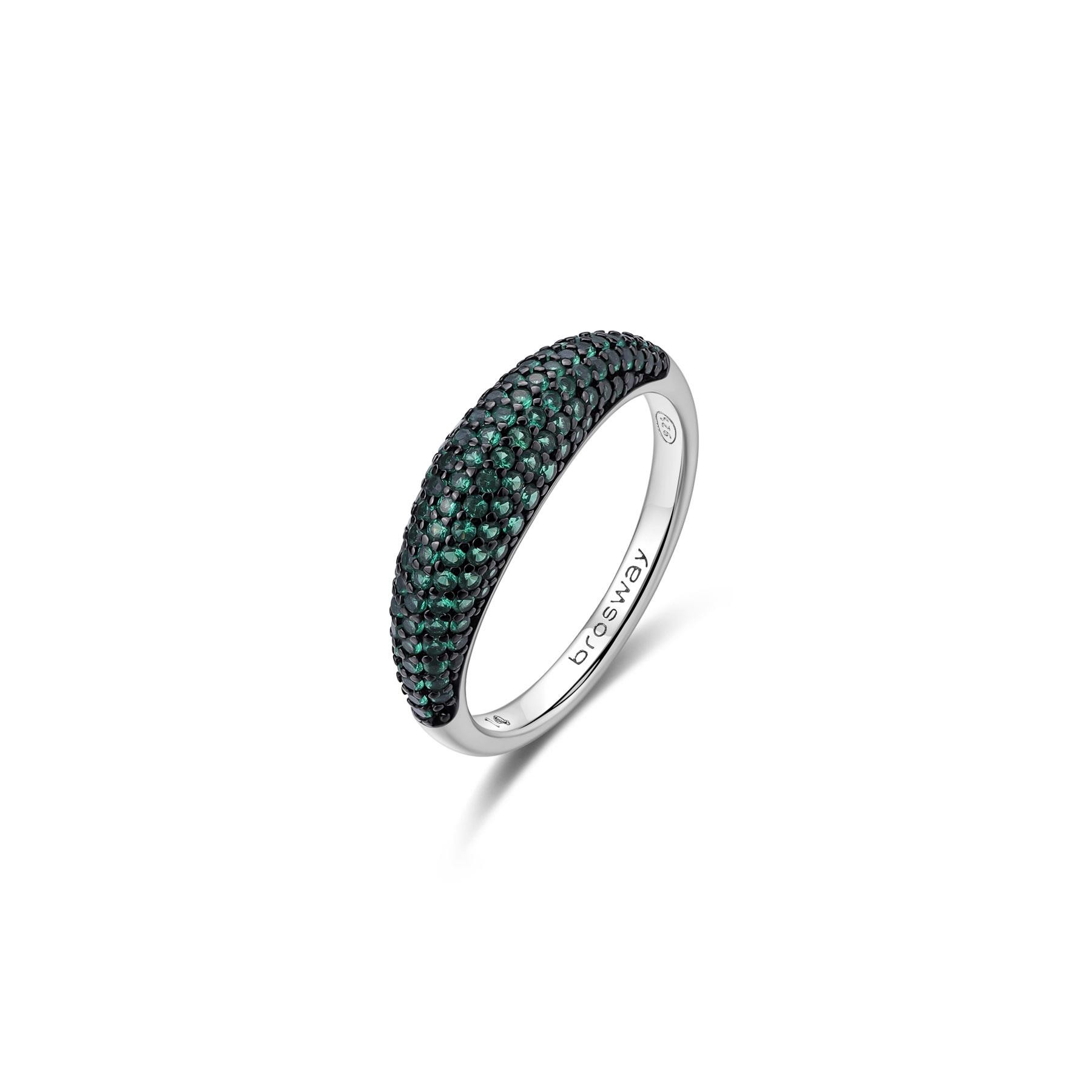 Fancy ring in sterling silver with ruthenium electroplating and green cubic zirconia - BROSWAY