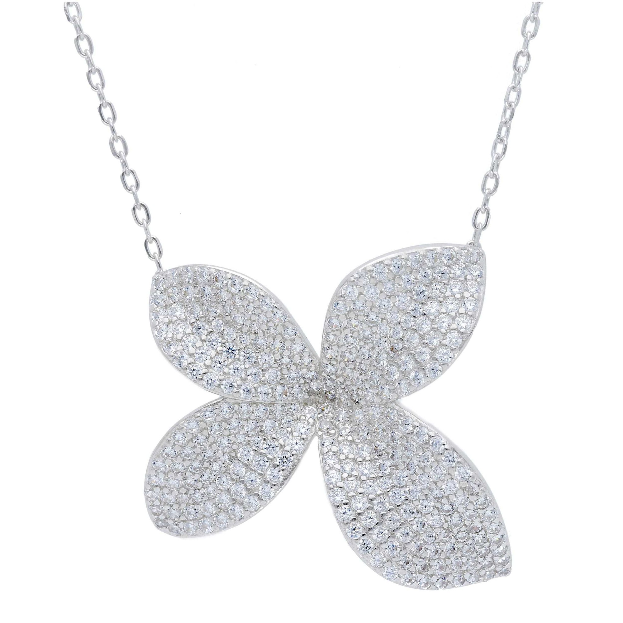 Collar con colgante flor pav&eacute; circonitas en plata 925 40+5 cm ORO&CO 925 - ORO&CO 925