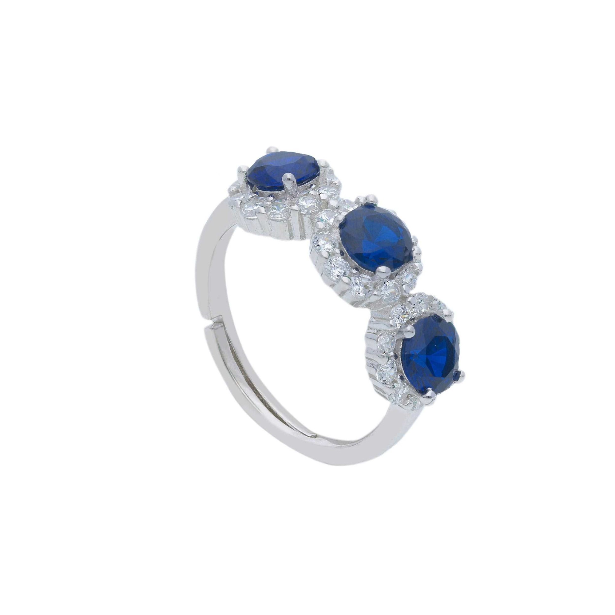 Anillo trilog&iacute;a en plata 925 con circonitas azules y blancas ORO&CO 925 - ORO&CO 925