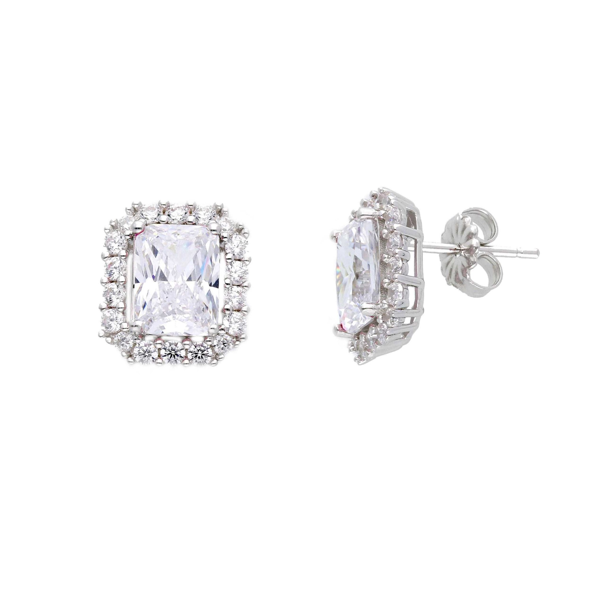 Pendientes de bot&oacute;n plata circonitas blancas contorno ORO&CO 925 - ORO&CO 925