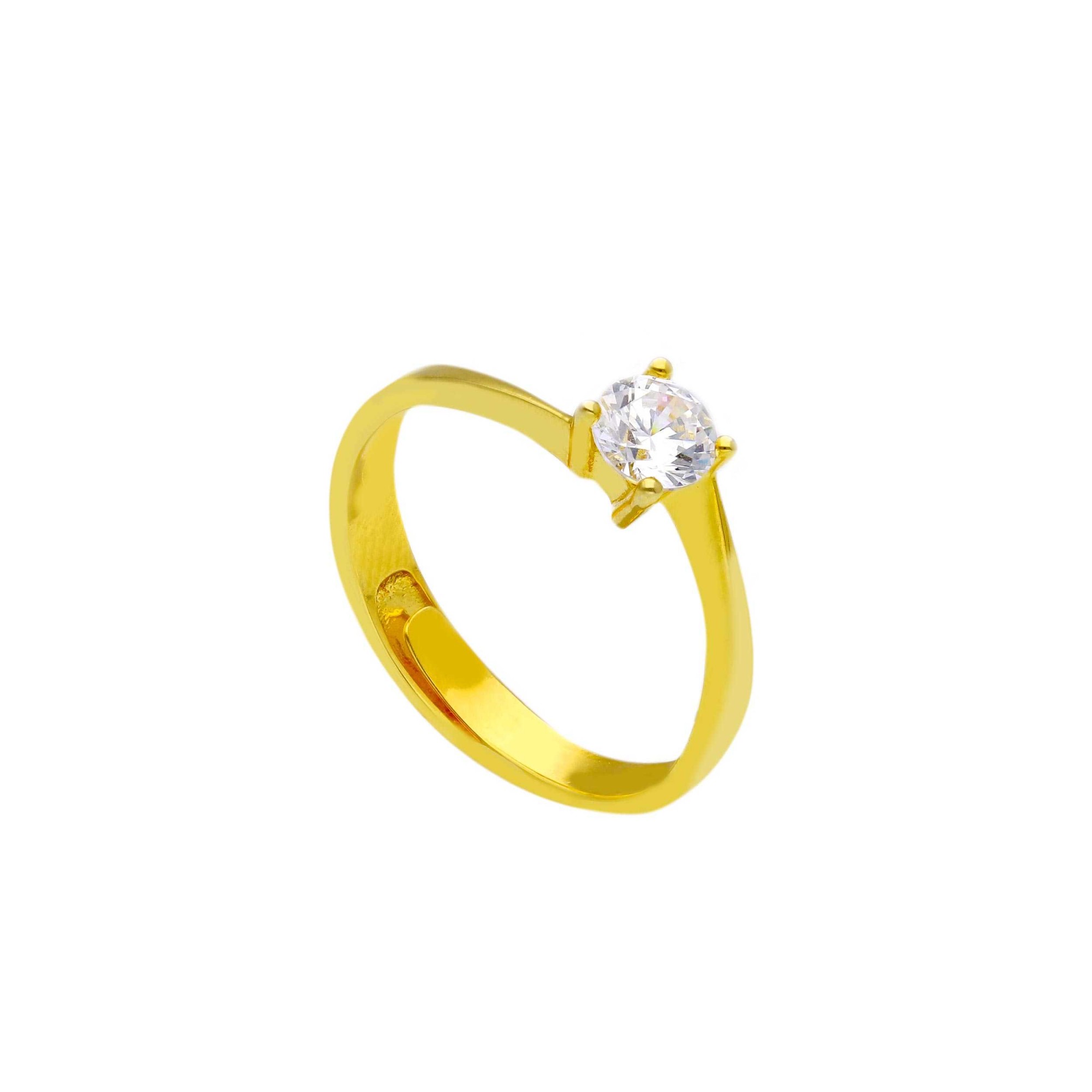 Anello solitario in argento dorato con zircone bianco ORO&CO 925 - ORO&CO 925