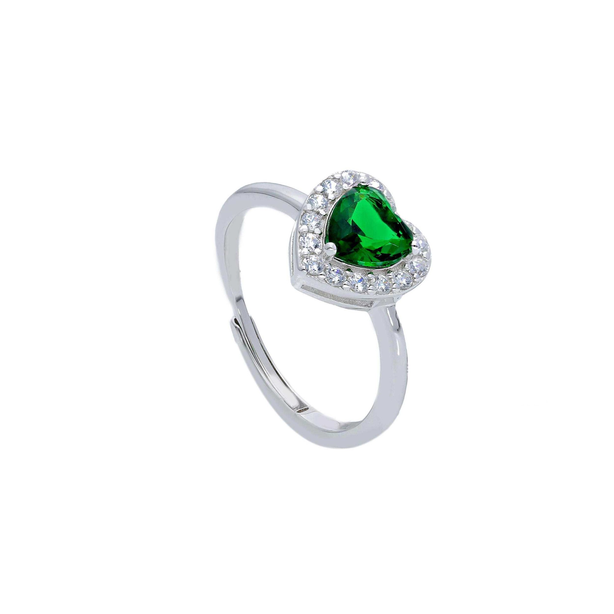 Anillo de plata 925 con circonita verde coraz&oacute;n ORO&CO 925 talla S ajustable - ORO&CO 925