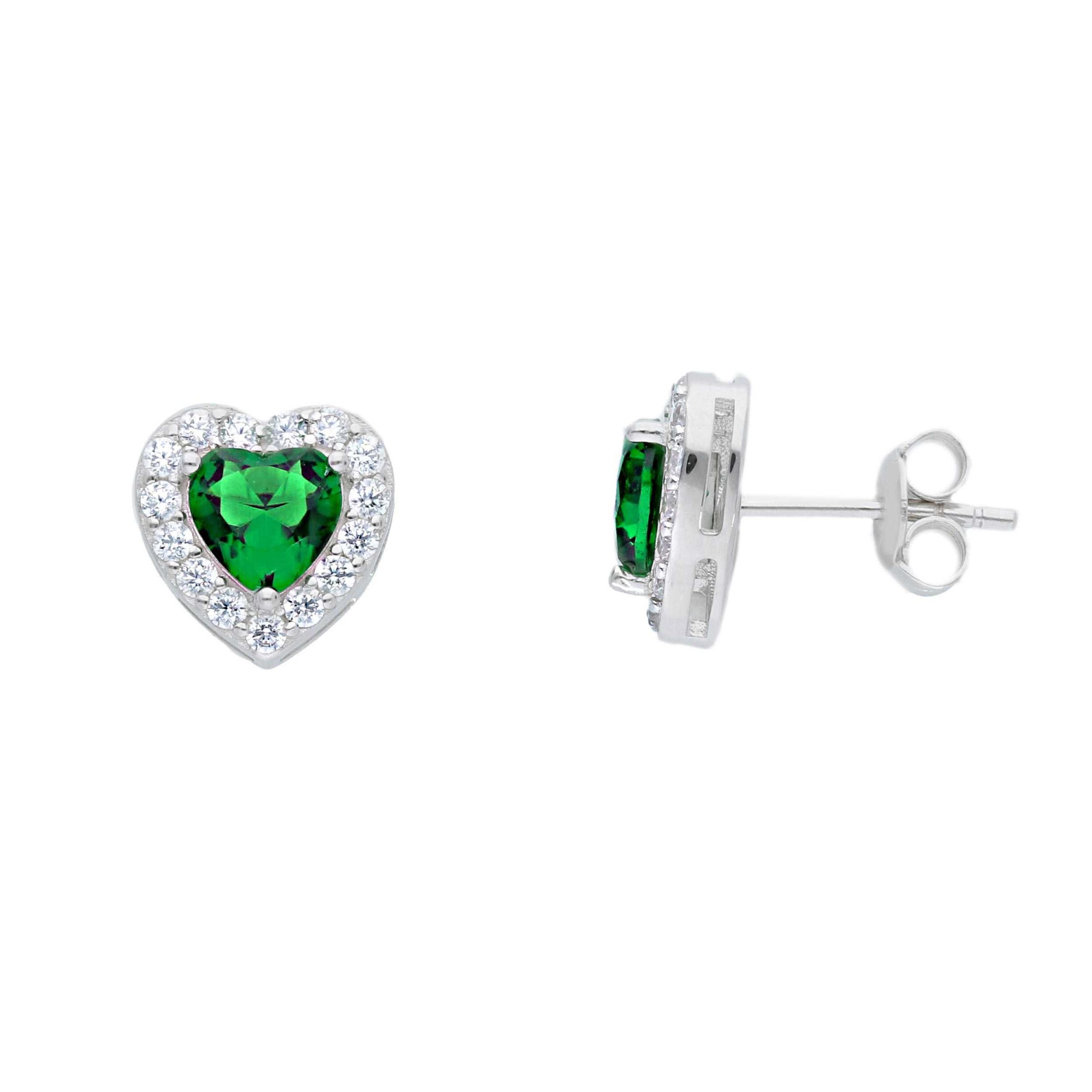Pendientes de plata 925 coraz&oacute;n con circonita verde ORO&CO 925 - ORO&CO 925
