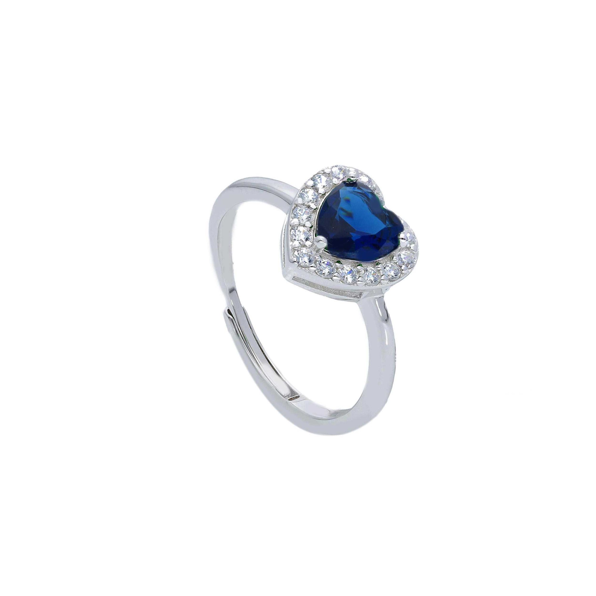 Anillo de plata 925 con circonita azul coraz&oacute;n ORO&CO 925 talla S ajustable - ORO&CO 925