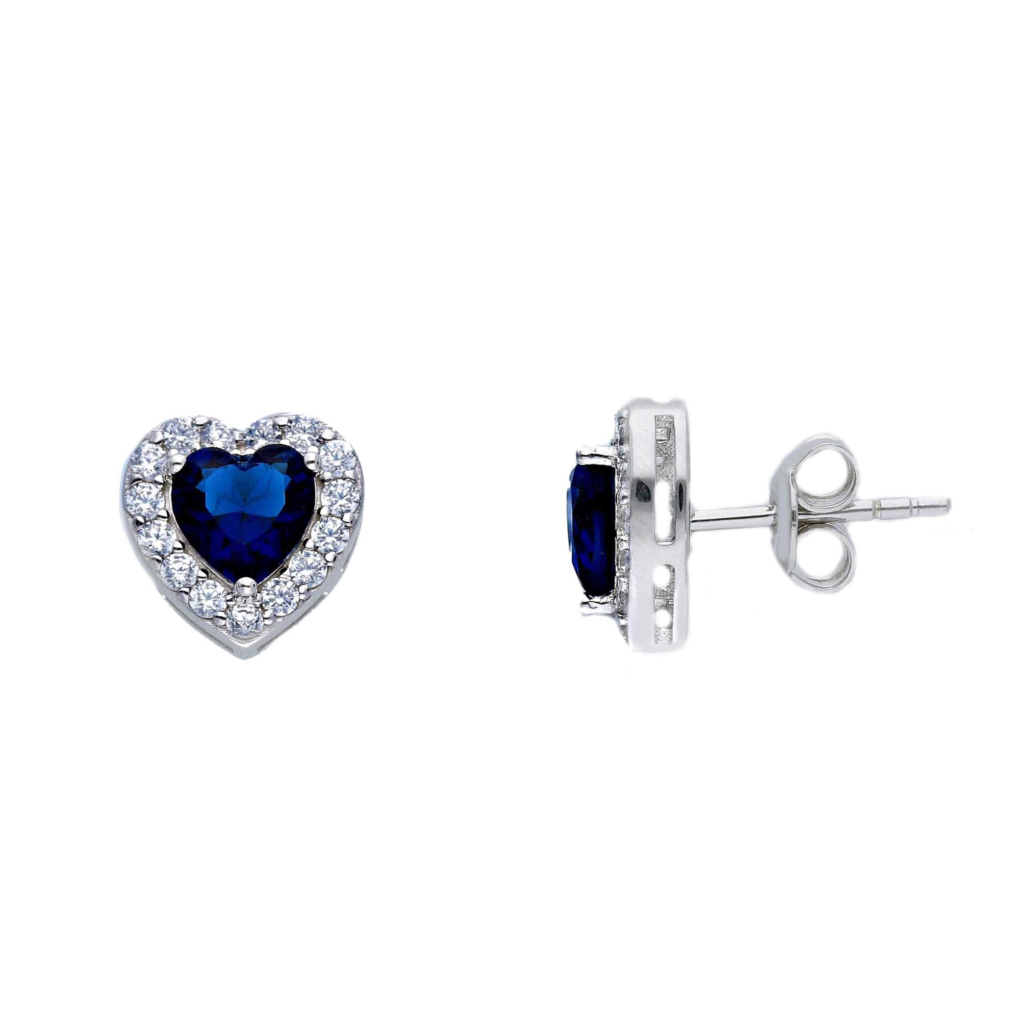 Pendientes de plata 925 con circonita azul coraz&oacute;n ORO&CO 925 - ORO&CO 925