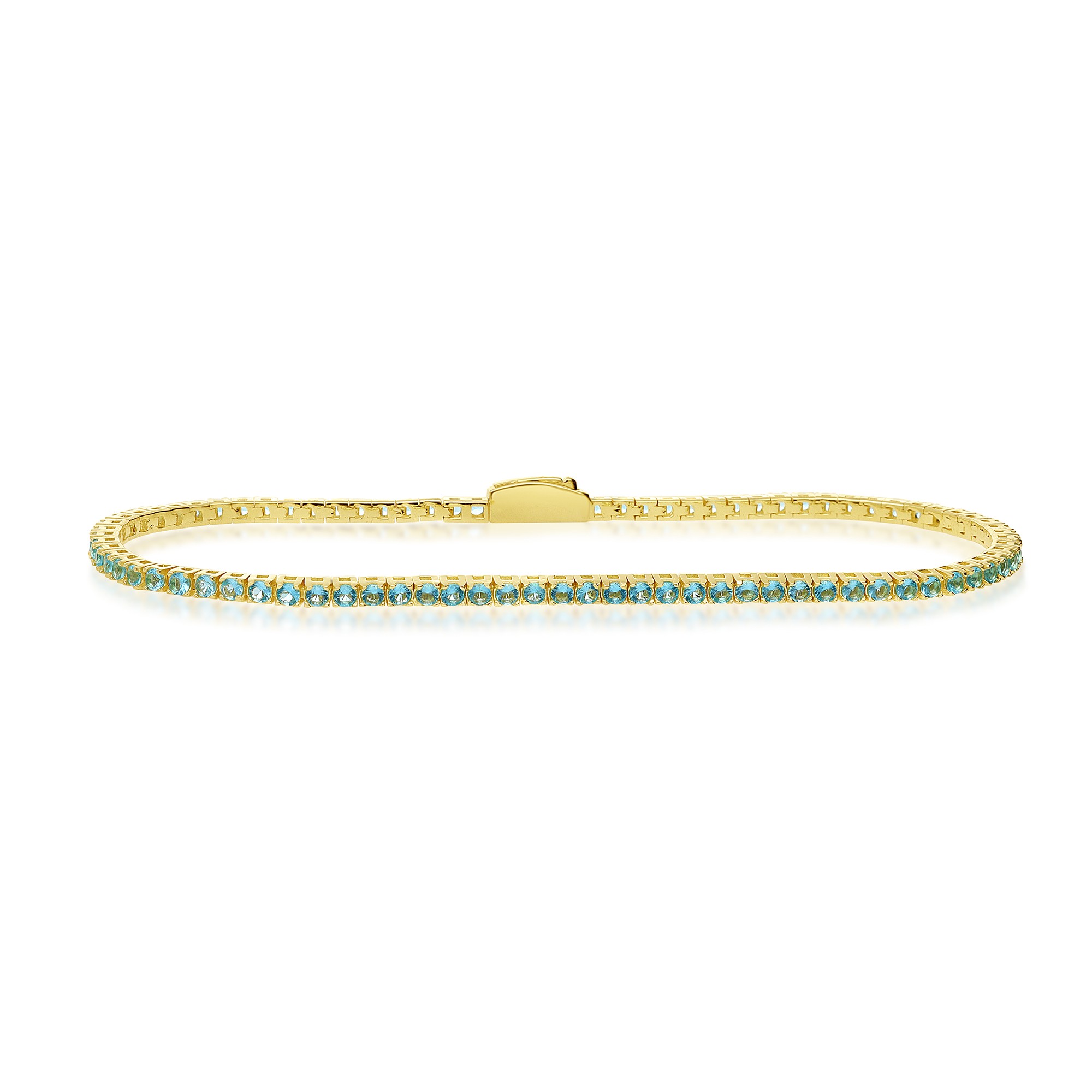 BRACCIALE TENNIS IN ARGENTO 925 DORATO CON ZIRCONI AZZURRI 2 MM MISURA 21 CM - LUXURY MILANO