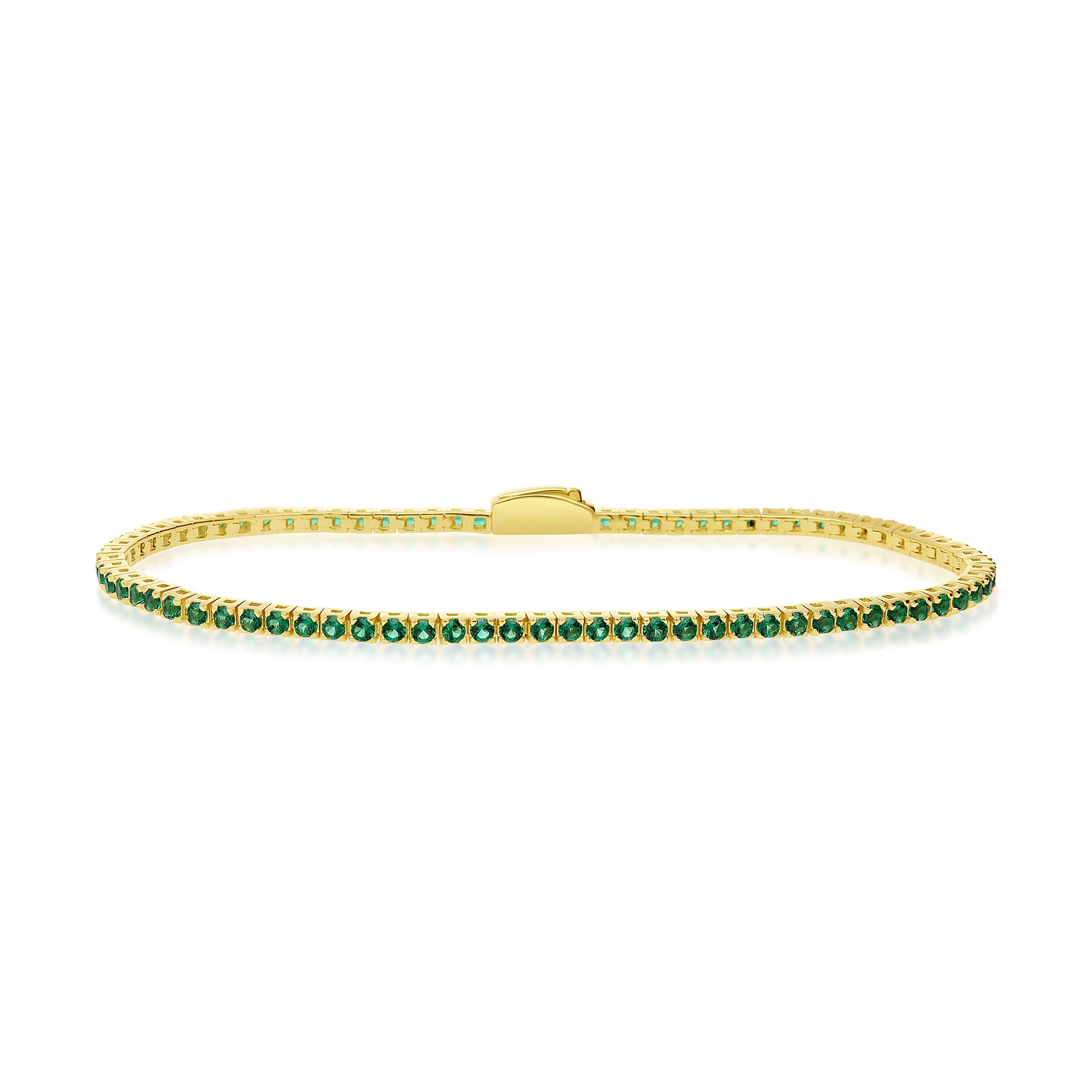 BRACCIALE TENNIS IN ARGENTO 925 DORATO CON ZIRCONI VERDI 2 MM MISURA 21 CM - LUXURY MILANO
