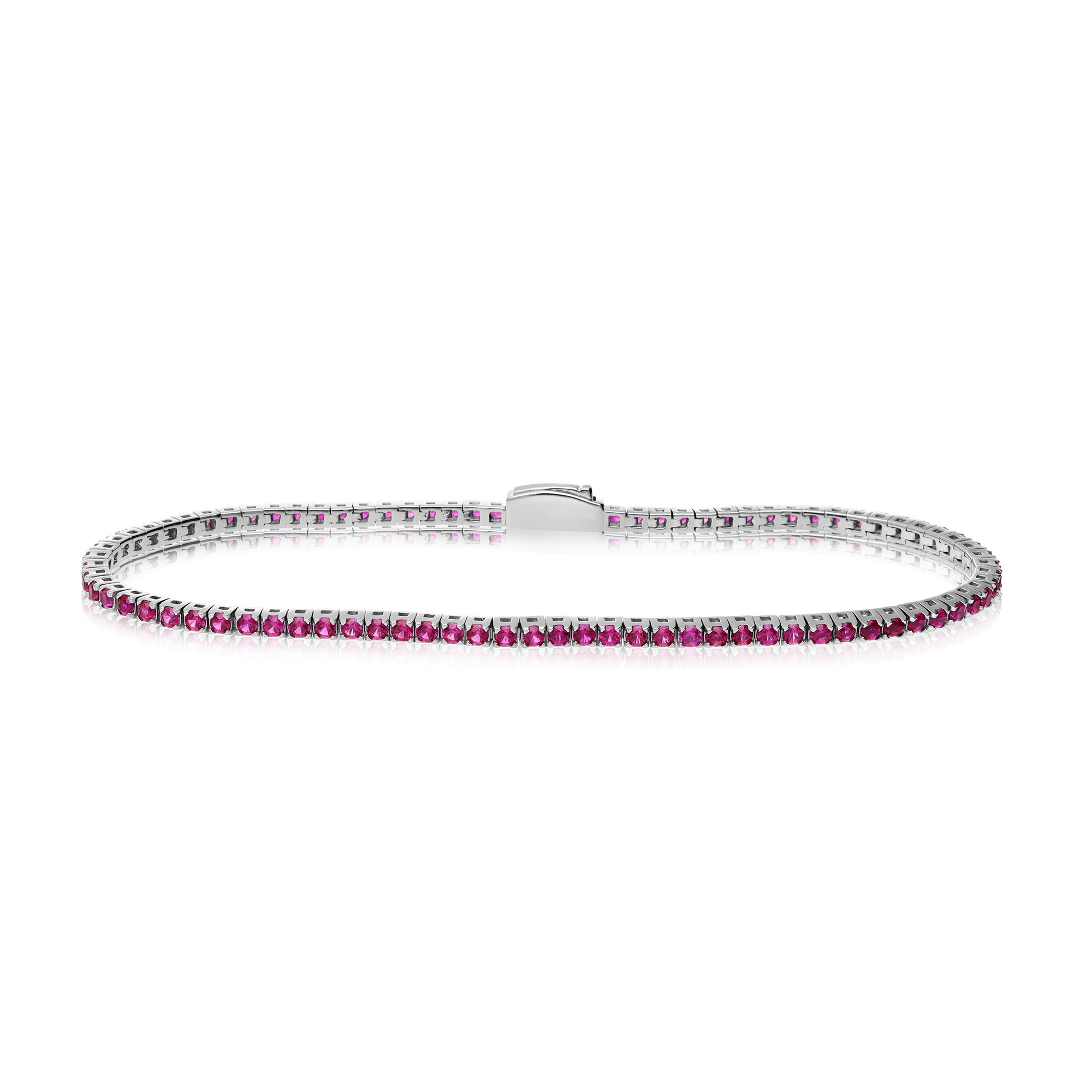 BRACCIALE TENNIS IN ARGENTO 925 RODIATO CON ZIRCONI ROSSI 2 MM MISURA 21 CM - LUXURY MILANO