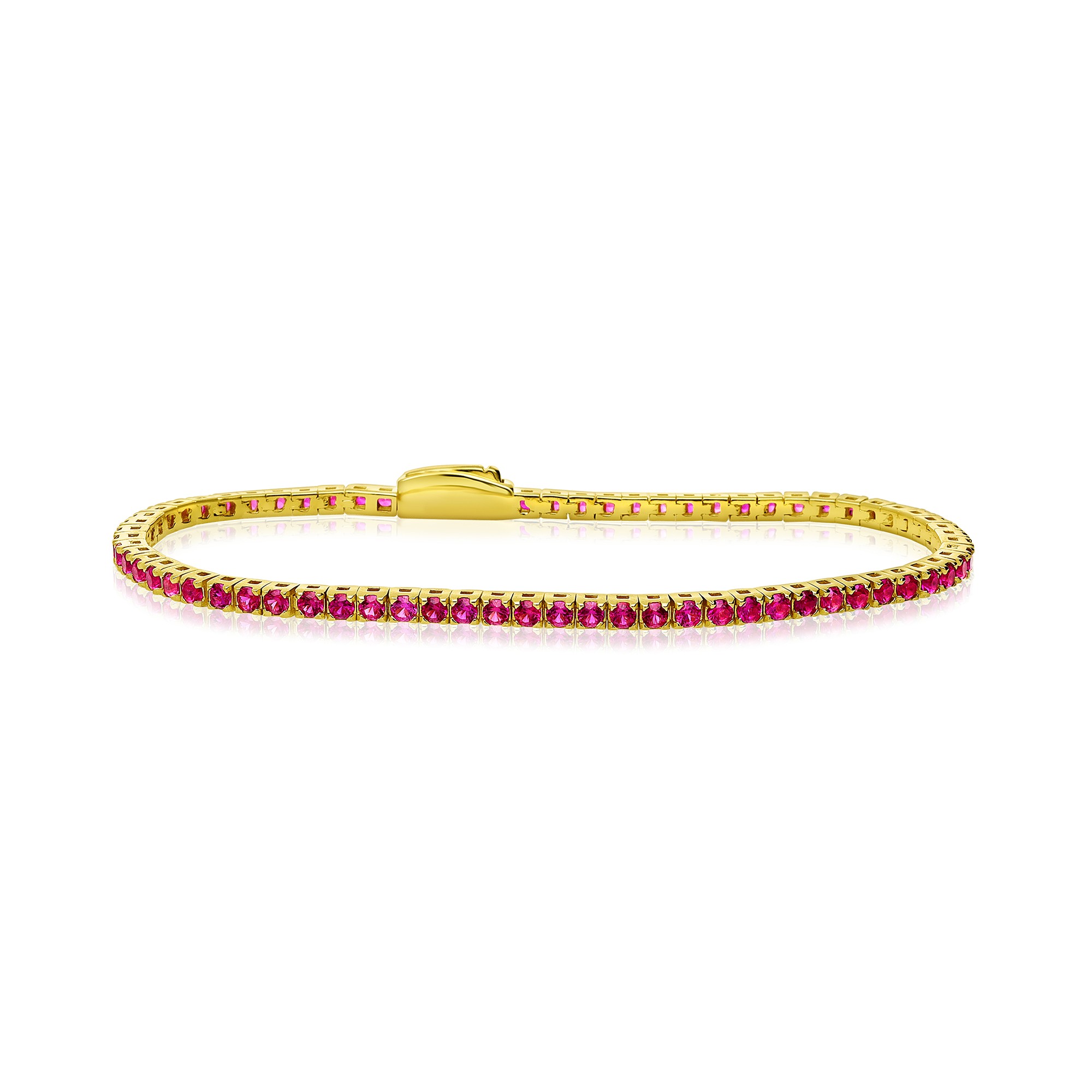 BRACCIALE TENNIS IN ARGENTO 925 DORATO CON ZIRCONI ROSSI 2 MM MISURA 17 CM - LUXURY MILANO