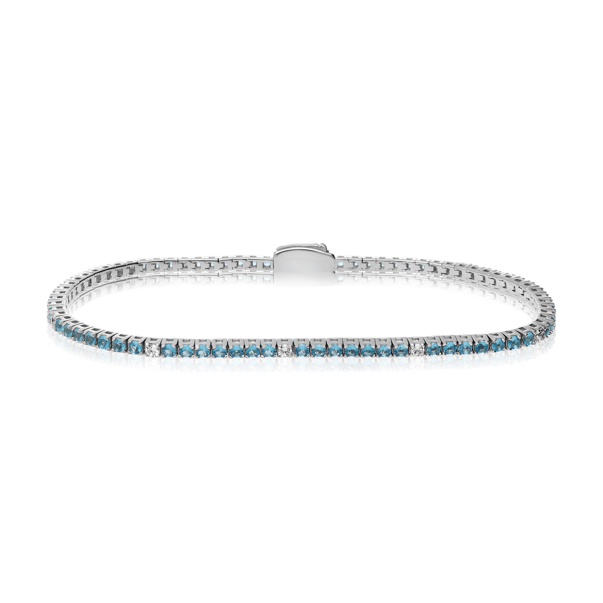 BRACCIALE TENNIS IN ARGENTO 925 RODIATO CON ZIRCONI BIANCHI E AZZURRI ALTERNATI 2 MM MISURA 19,5 CM - LUXURY MILANO