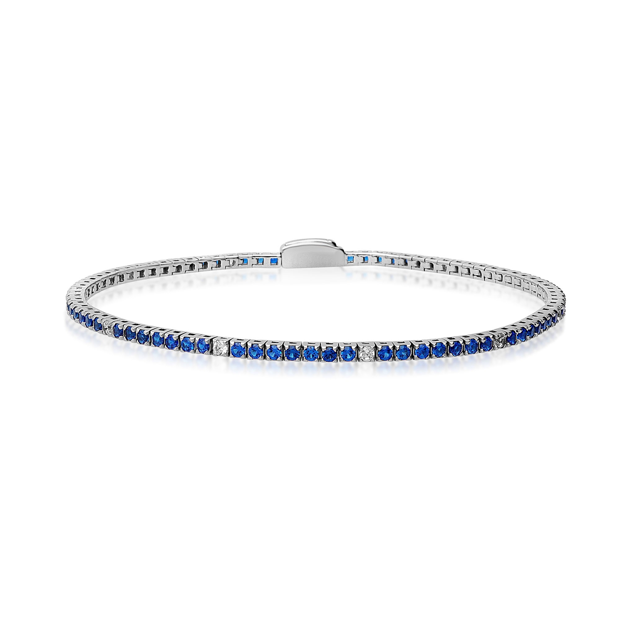 BRACCIALE TENNIS IN ARGENTO 925 RODIATO CON ZIRCONI BIANCHI E BLU ALTERNATI 2 MM MISURA 21 CM - LUXURY MILANO