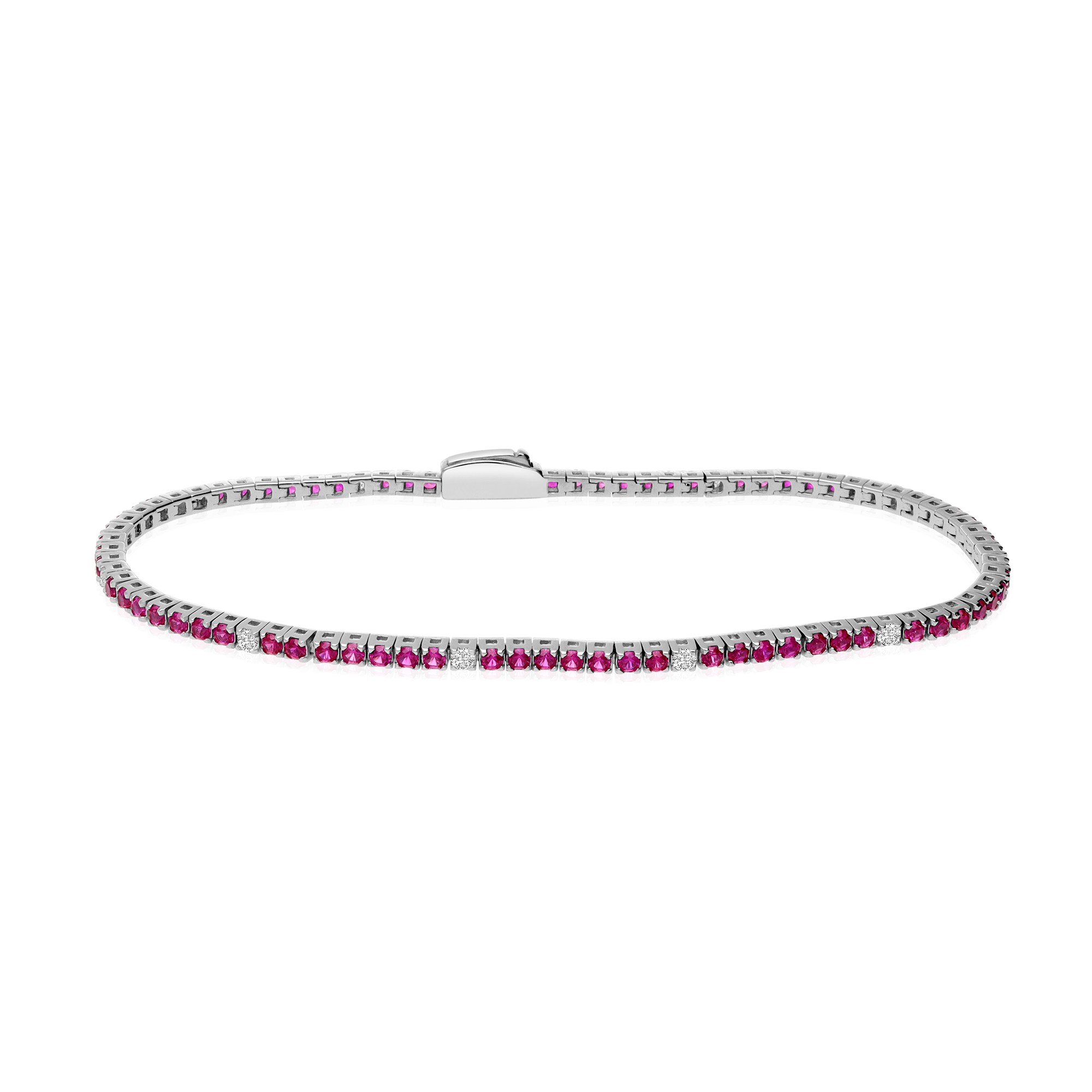 BRACCIALE TENNIS IN ARGENTO 925 RODIATO CON ZIRCONI BIANCHI E ROSSI ALTERNATI 2 MM MISURA 21 CM - LUXURY MILANO