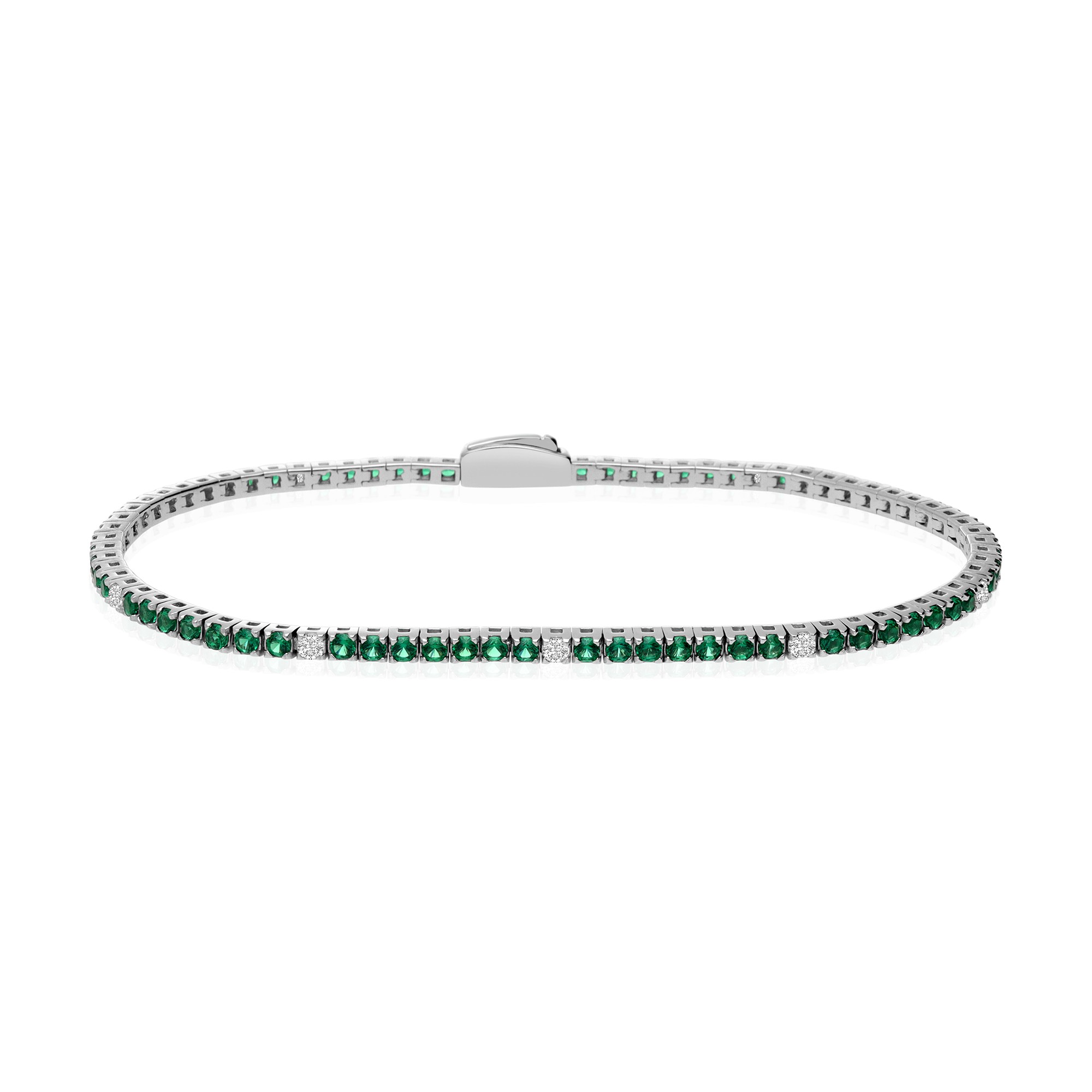 BRACCIALE TENNIS IN ARGENTO 925 RODIATO CON ZIRCONI VERDI E BIANCHI ALTERNATI 2 MM MISURA 19,5 CM - LUXURY MILANO