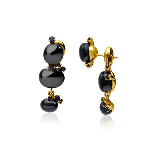 Pendientes colección Capri en oro, cerámica negra y zafiro azul - POMELLATO