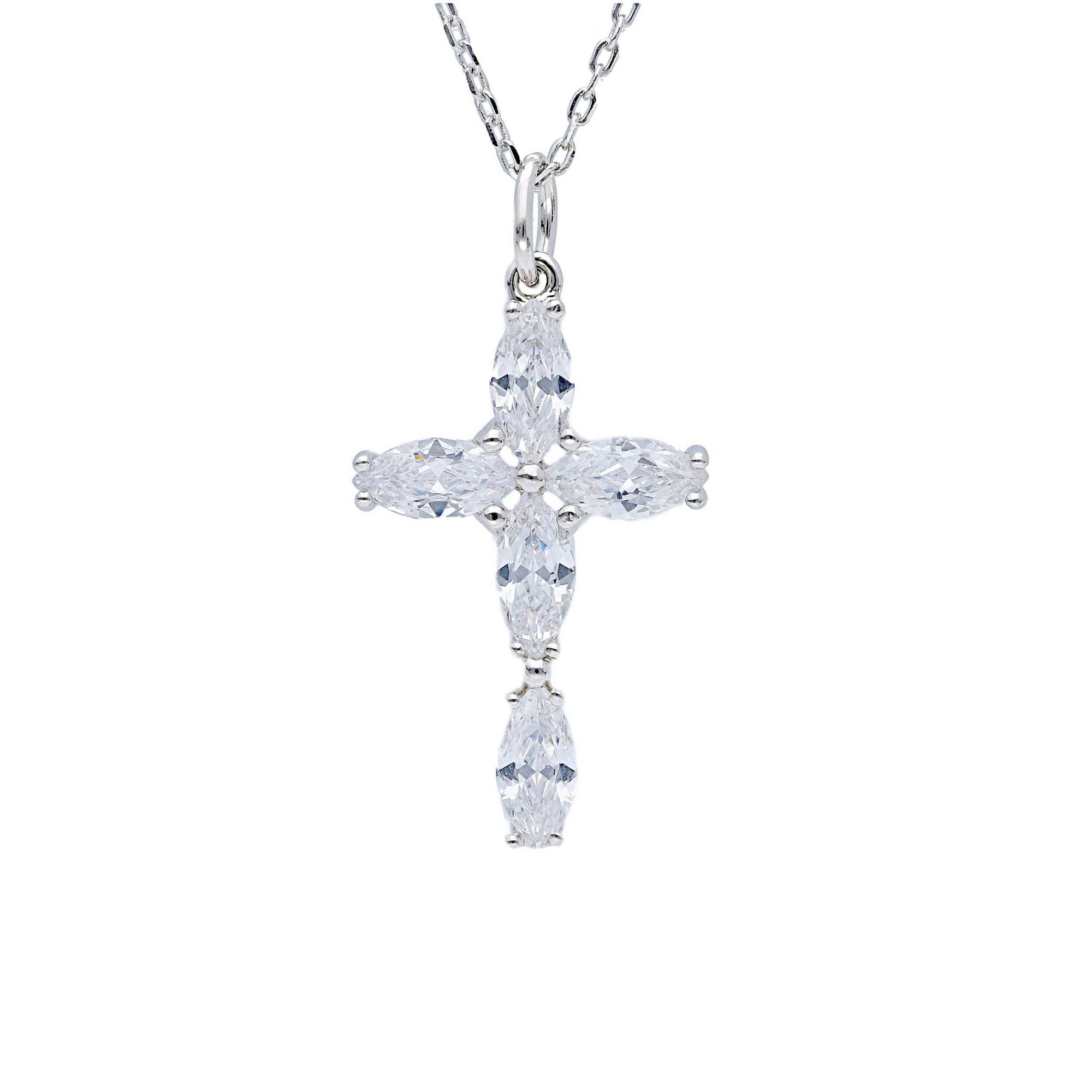 Collana pendente croce pav&eacute; zirconi in argento ORO&CO 925 - ORO&CO 925