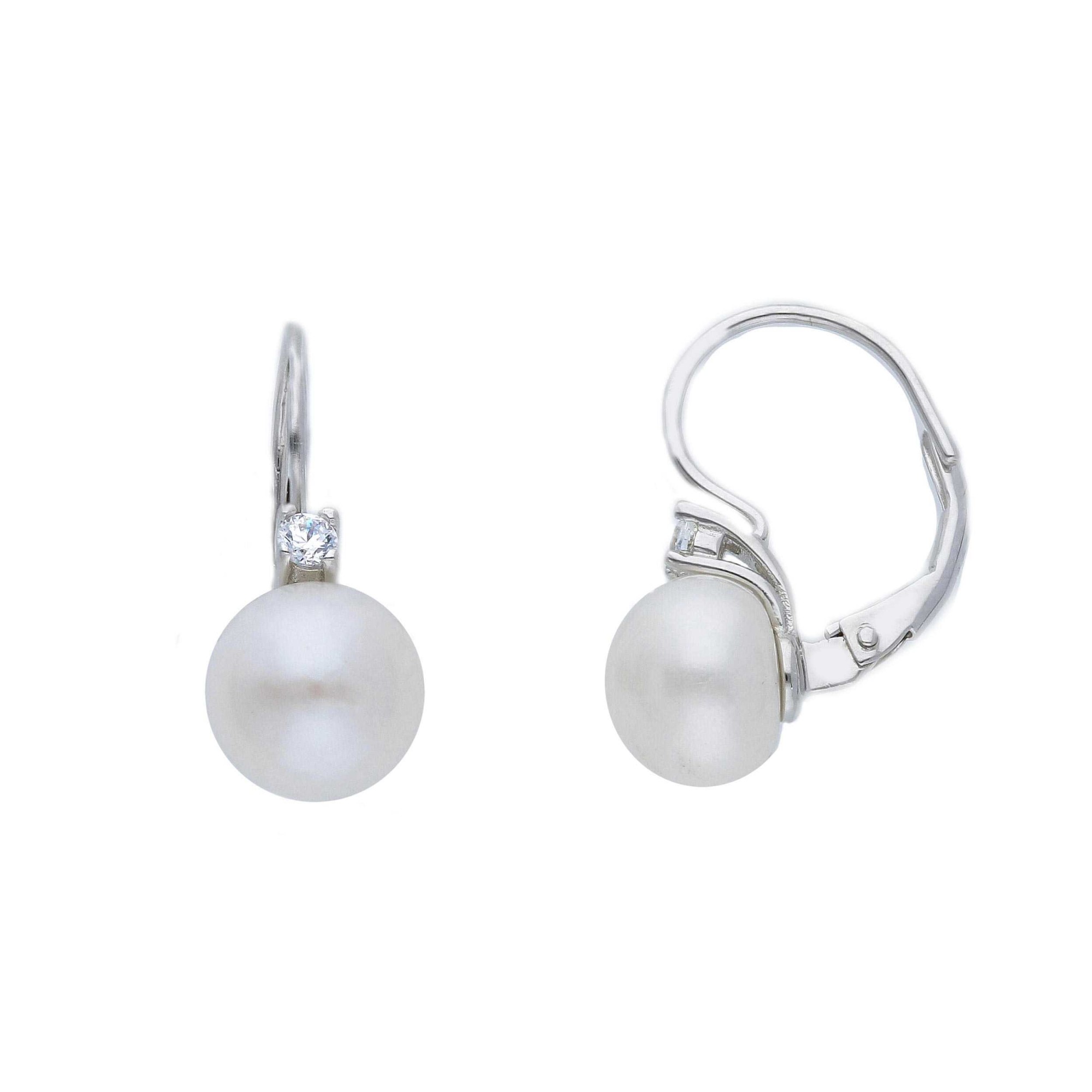 Pendientes con gancho en plata 925 con circonitas blancas y perla ORO&CO 925 - ORO&CO 925