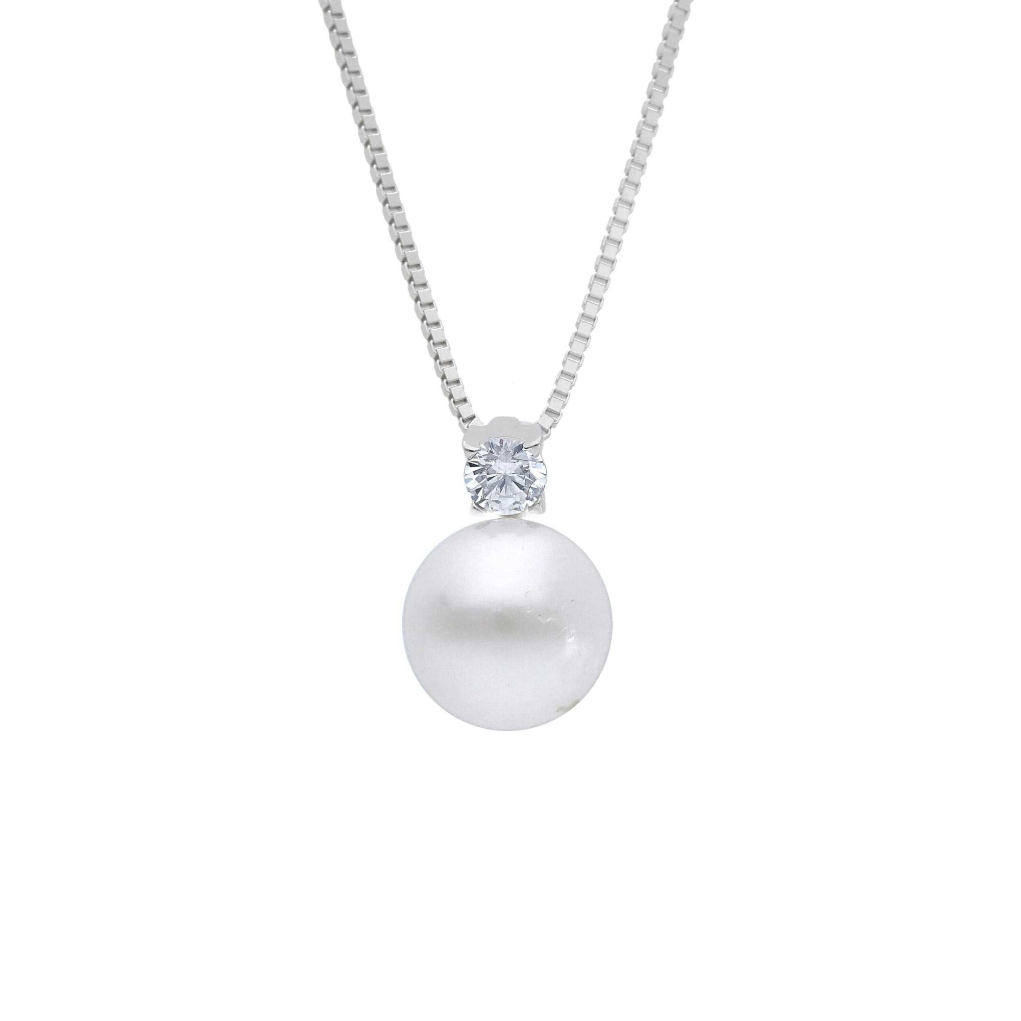 Collar de plata 925 con colgante perla blanca y circonita ORO&CO 925 40+5 cm - ORO&CO 925