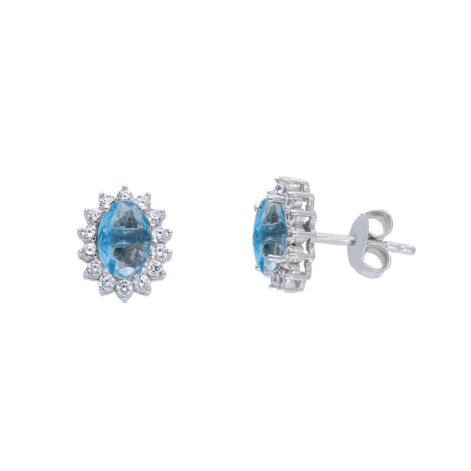 Pendientes de plata piedra azul circonitas blancas ORO&CO 925 - ORO&CO 925