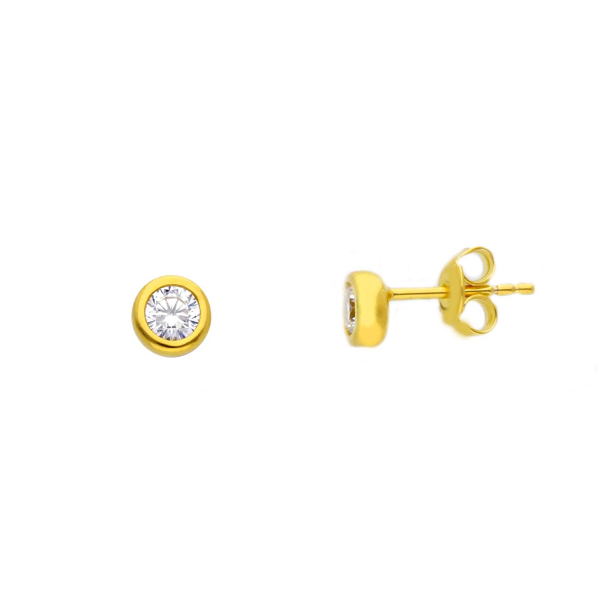 Pendientes punto luz cipollina plata dorada circonitas ORO&CO 925 di&aacute;metro 6 mm - ORO&CO 925
