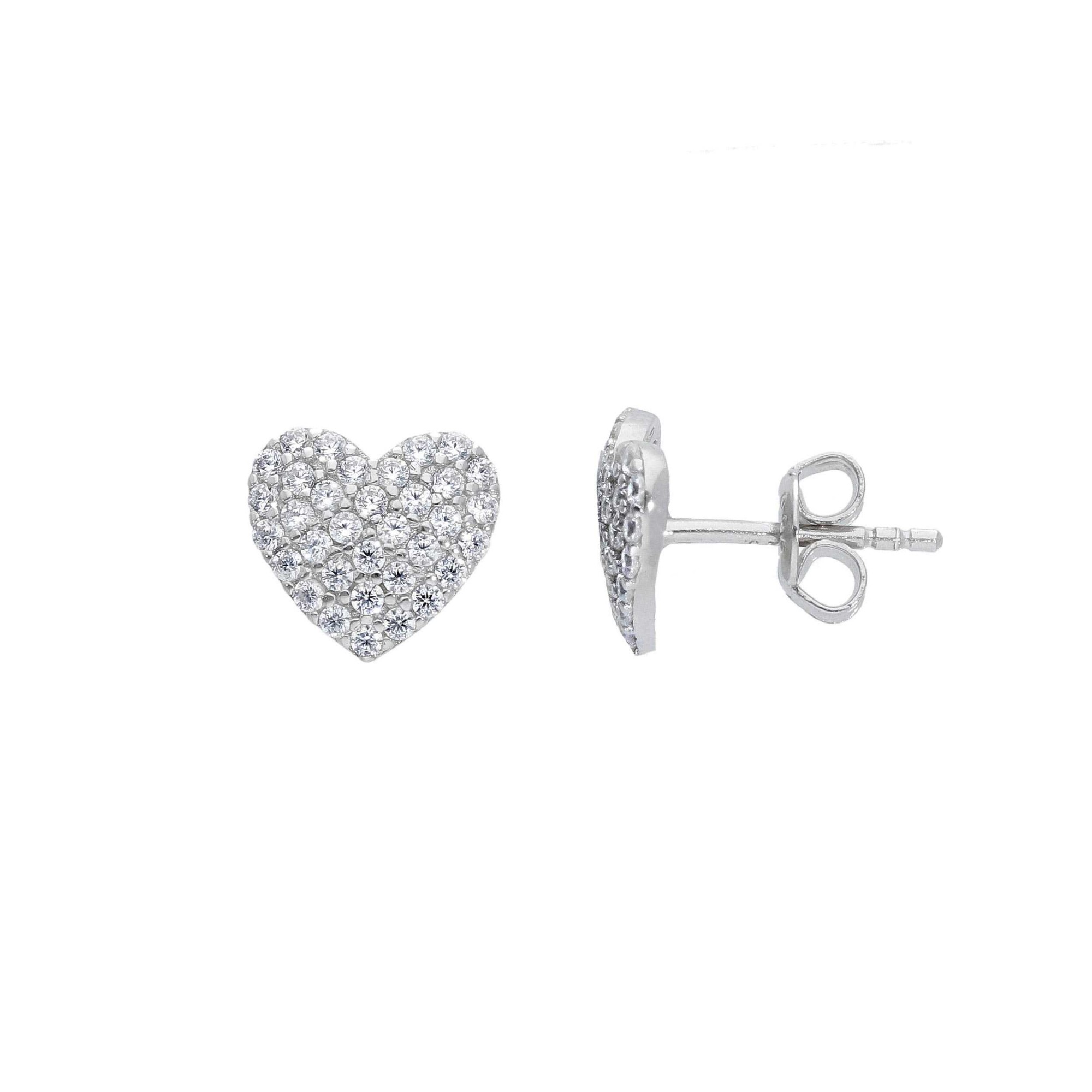 Pendientes de bot&oacute;n en plata 925 coraz&oacute;n pav&eacute; circonitas ORO&CO 925 - ORO&CO 925
