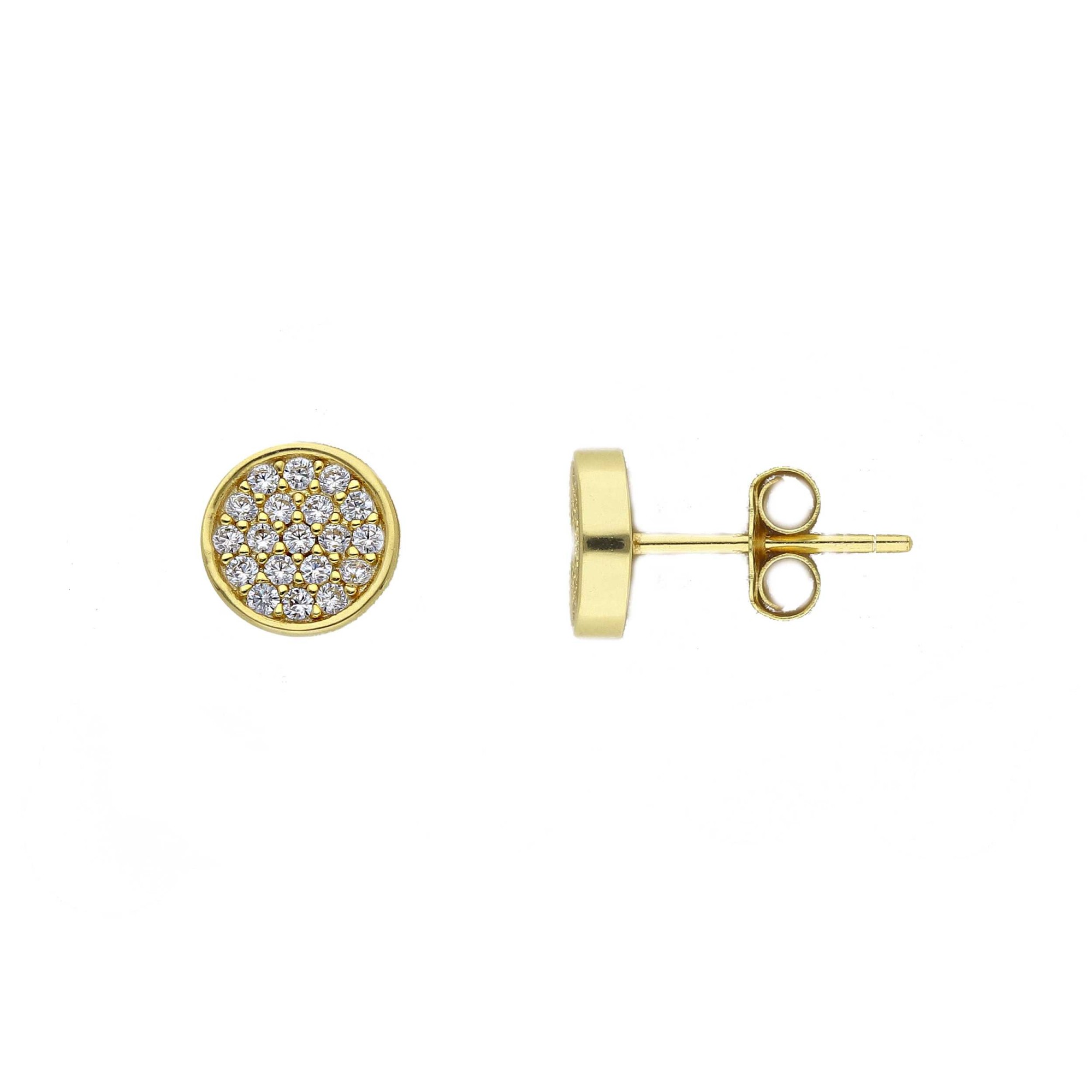 Pendientes bot&oacute;n de plata dorada pav&eacute; circonitas ORO&CO 925 - ORO&CO 925