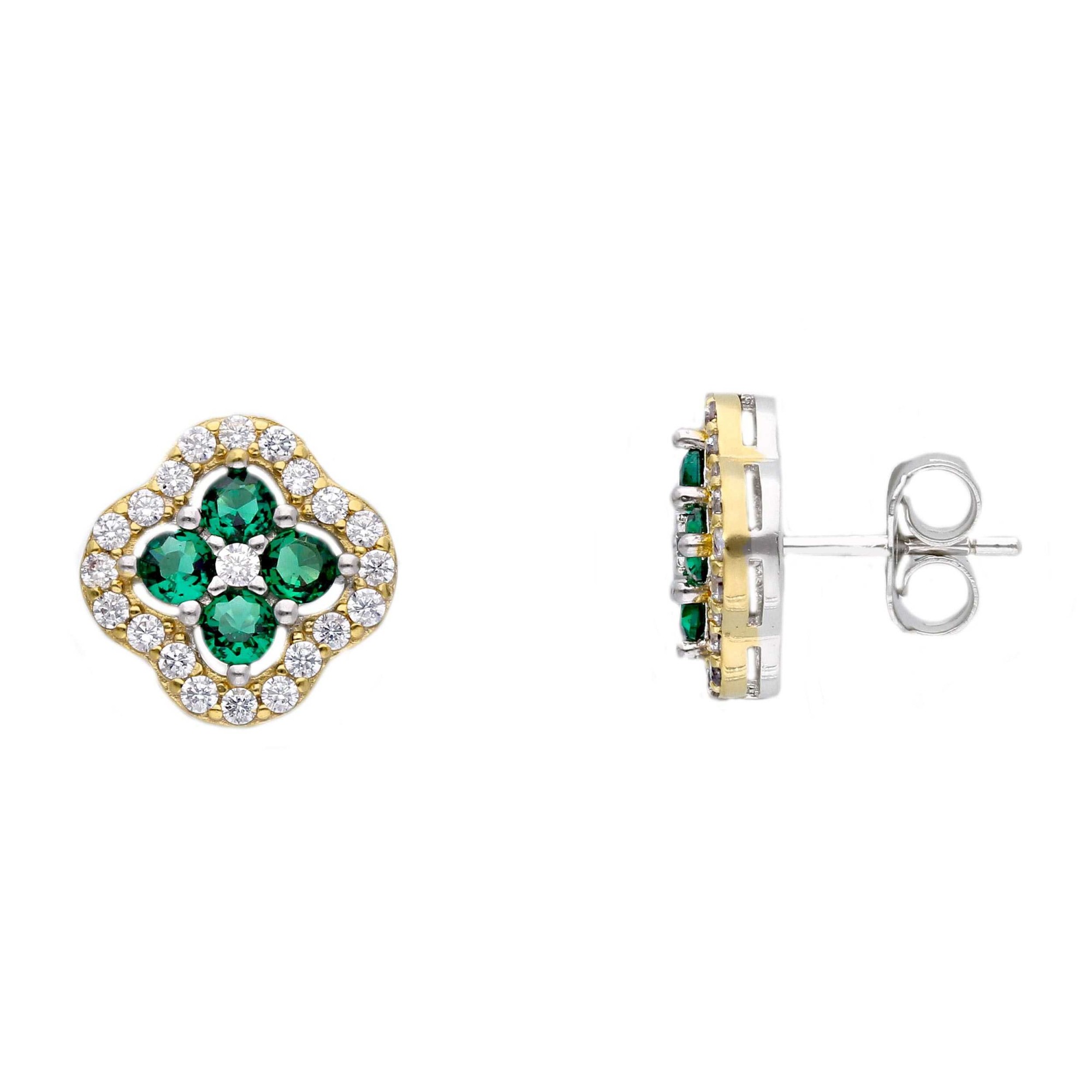 Pendientes de plata rodiada y dorada con circonitas verdes y blancas ORO&CO 925 - ORO&CO 925
