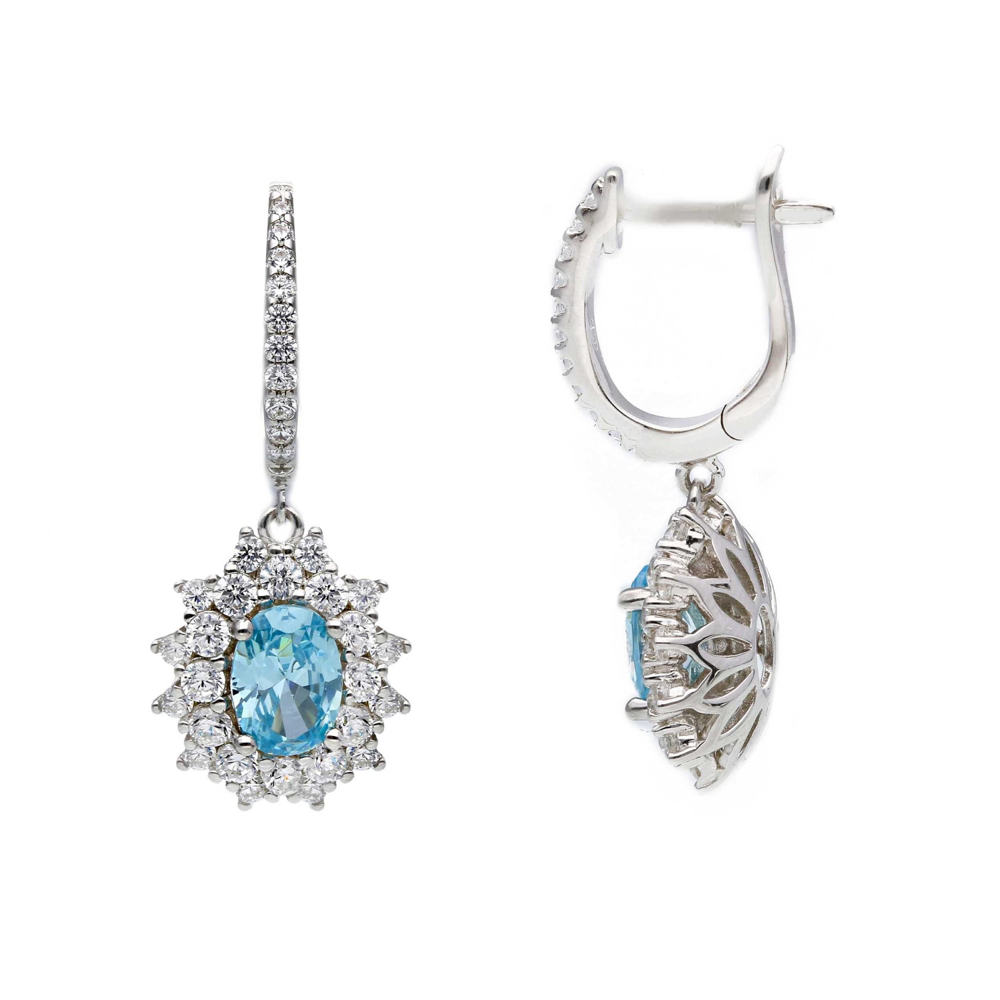 Pendientes colgantes en plata 925 con circonita azul y pav&eacute; ORO&CO 925 - ORO&CO 925