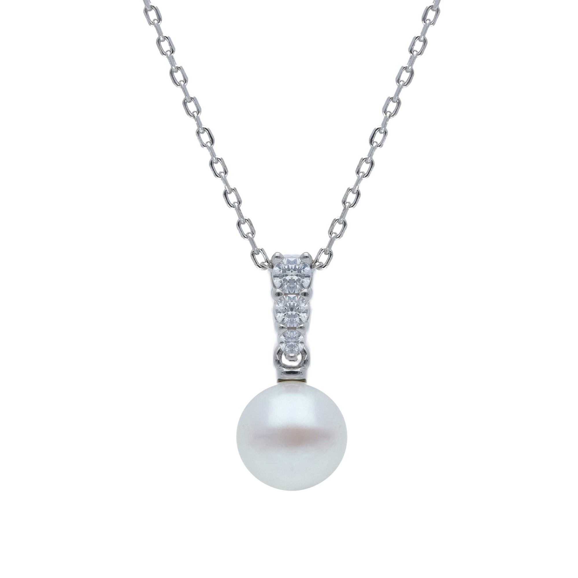 Collana in argento con pendente perla bianca e zircone bianco 40+5 cm ORO&CO 925 - ORO&CO 925