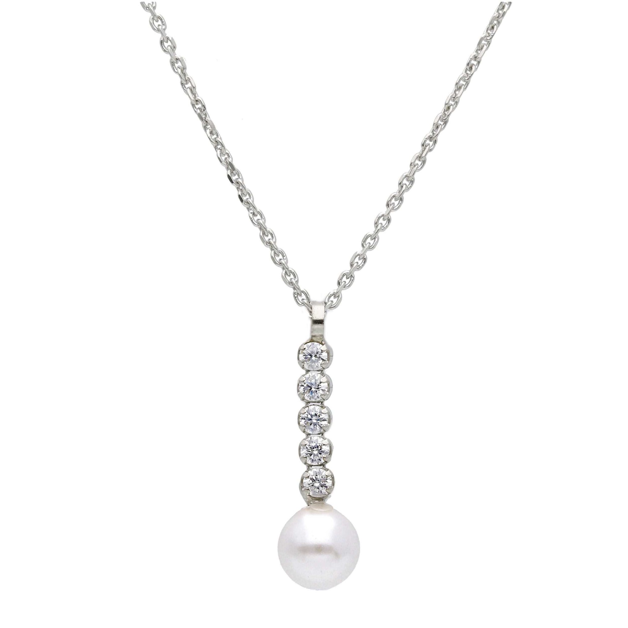 Collar colgante de plata 925 con perla y circonitas ORO&CO 925 40+4 cm - ORO&CO 925