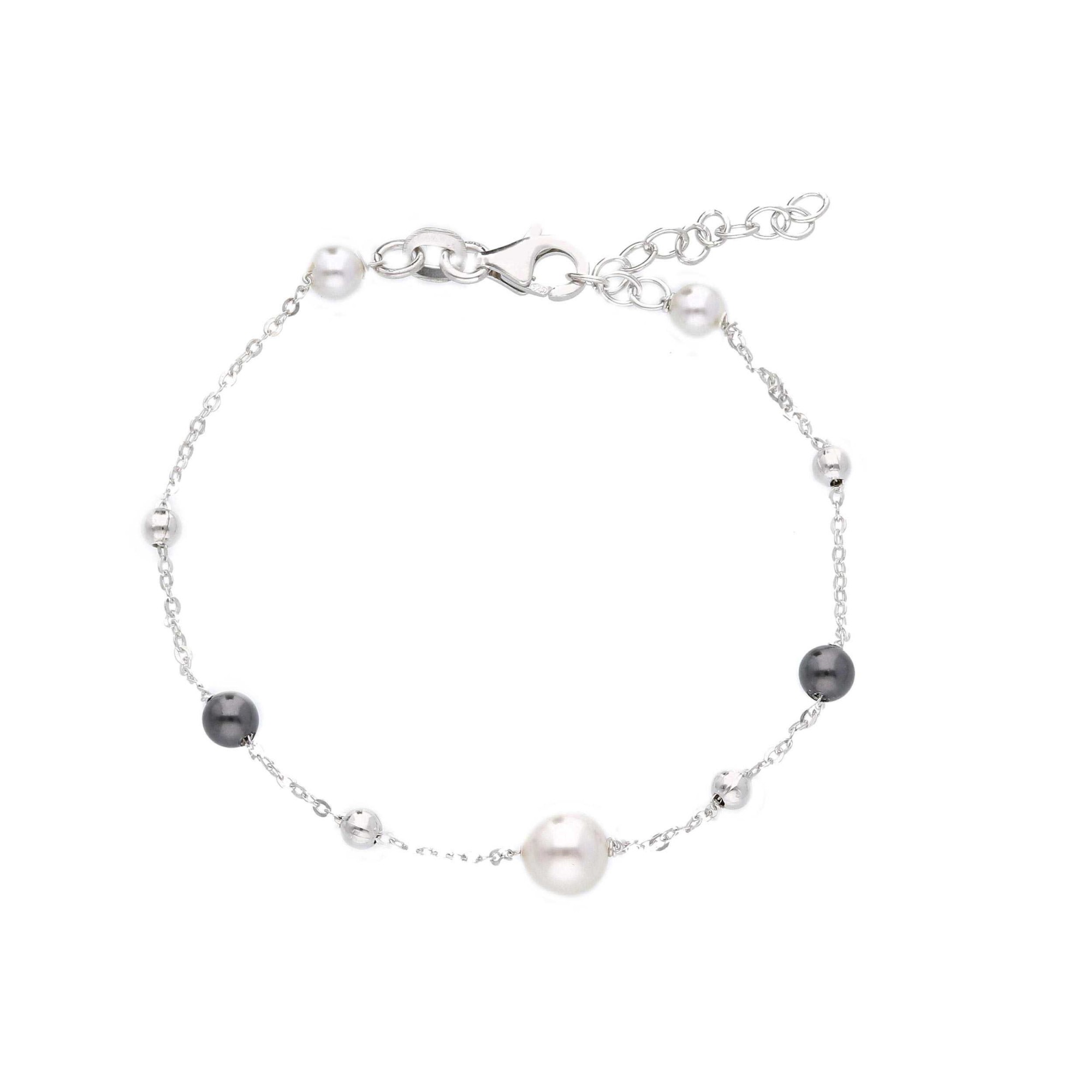 925 silver bracelet with white and black pearls ORO&CO 925 16-19 cm - ORO&CO 925
