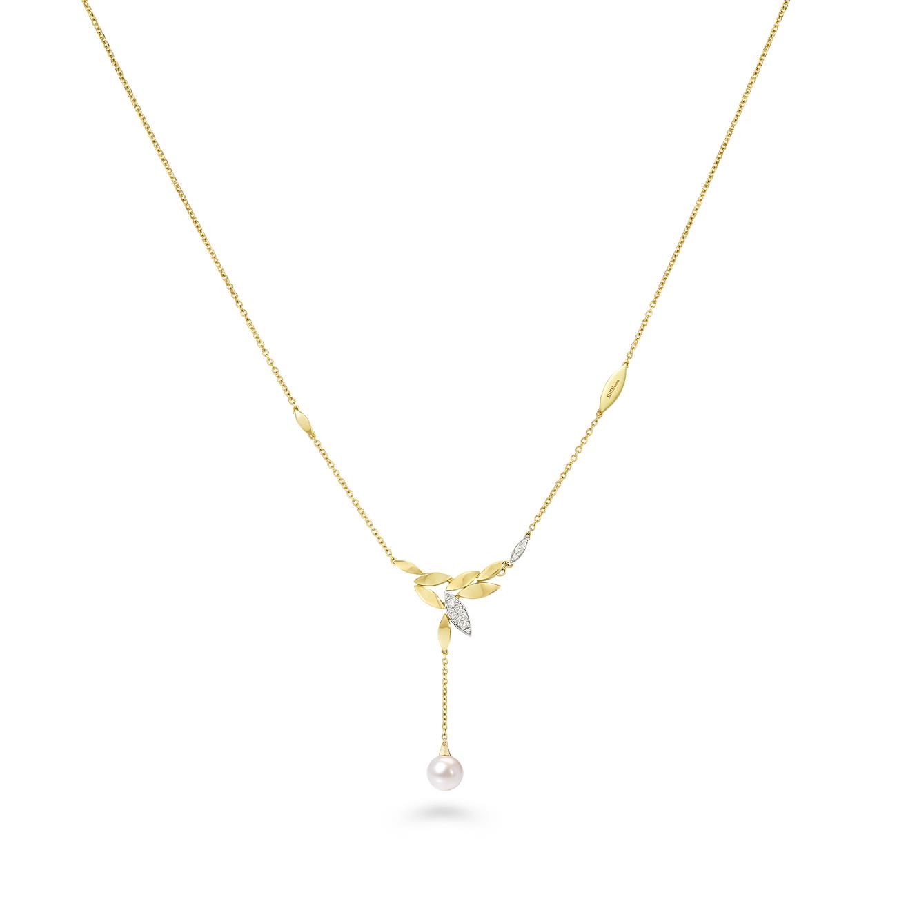 Collana Foglie con perla e diamanti ct. 0,21 - ALFIERI & ST. JOHN