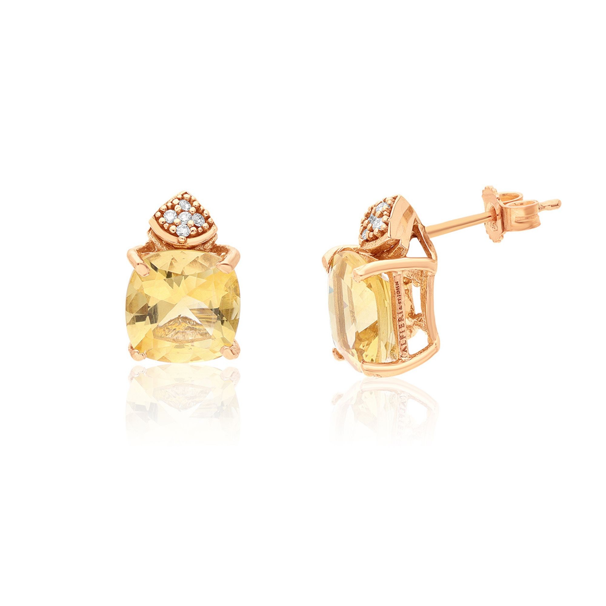 Pendientes de l&oacute;bulo de oro rosa con amatista y pav&eacute; de diamantes - ALFIERI & ST. JOHN