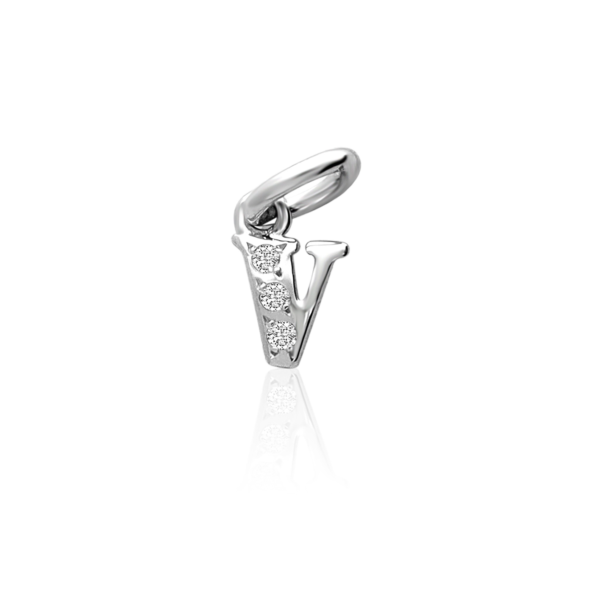 White gold pendant with letter V and diamonds - DODO