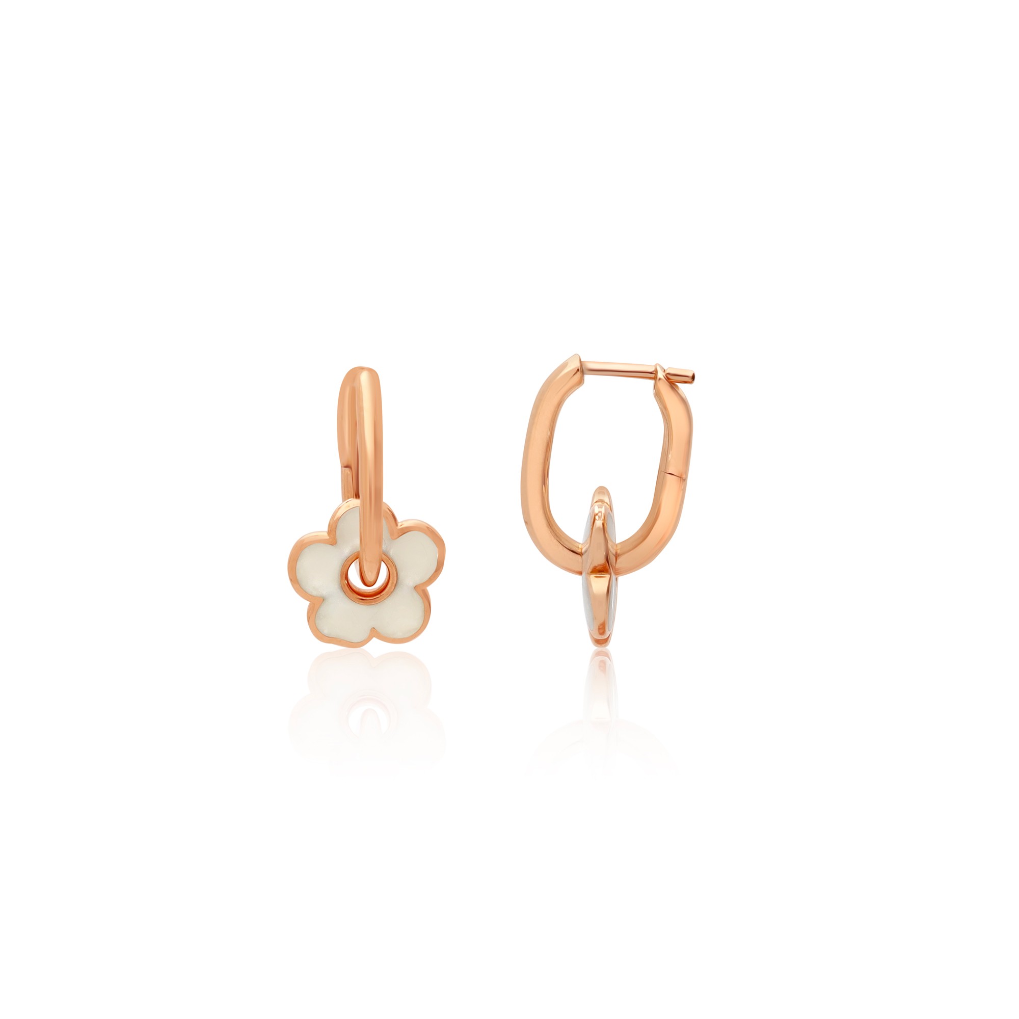 Mono-orecchino in oro rosa con fiore e smalto madreperla - DODO