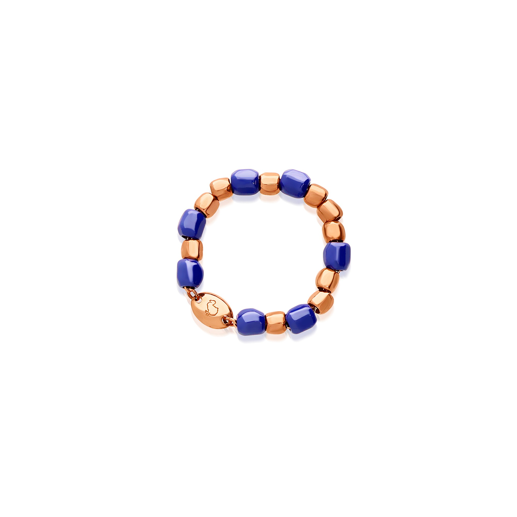 Anello mini granelli in oro rosa e ceramica blu - DODO