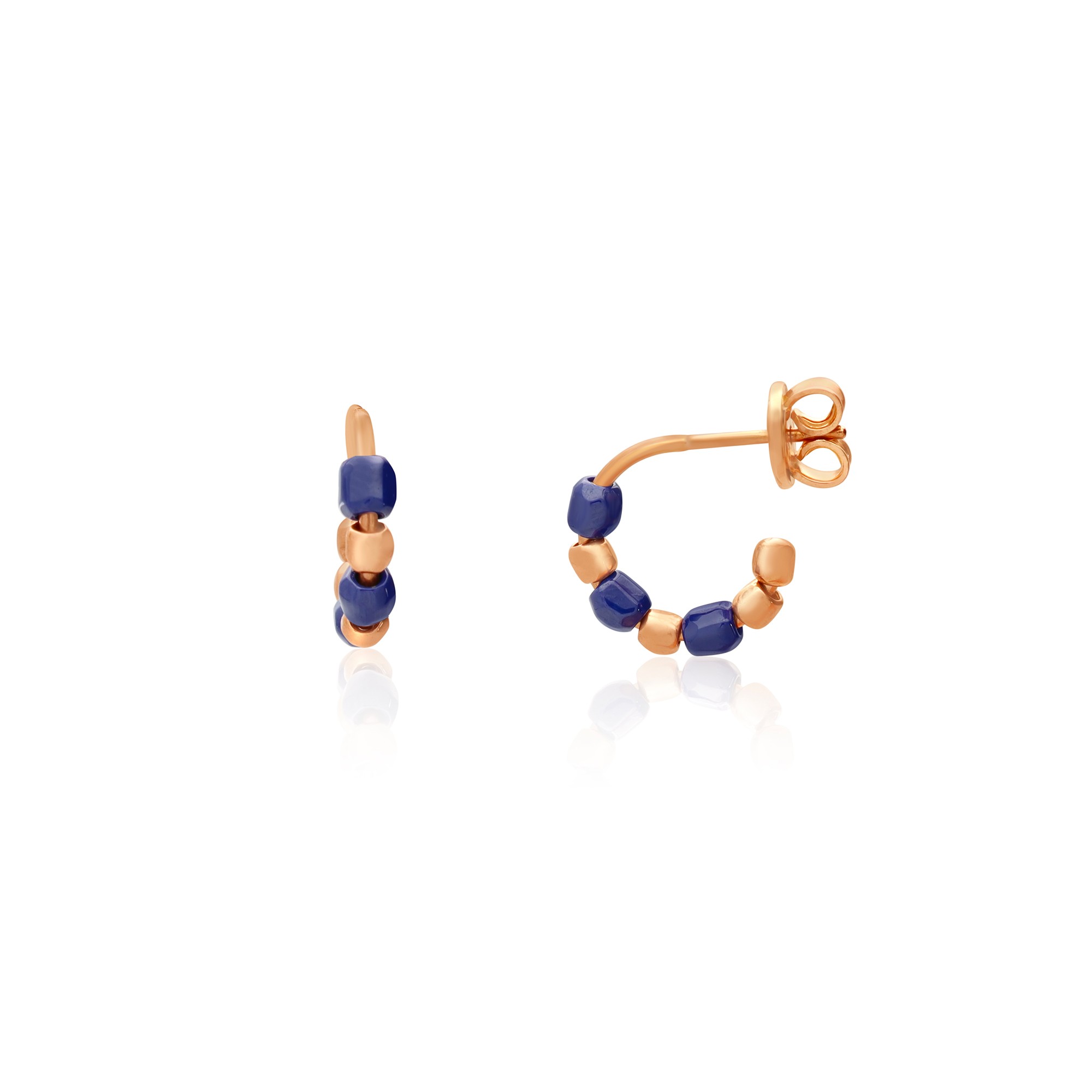 Mono-orecchino a cerchio mini granelli in oro rosa e ceramica blu - DODO