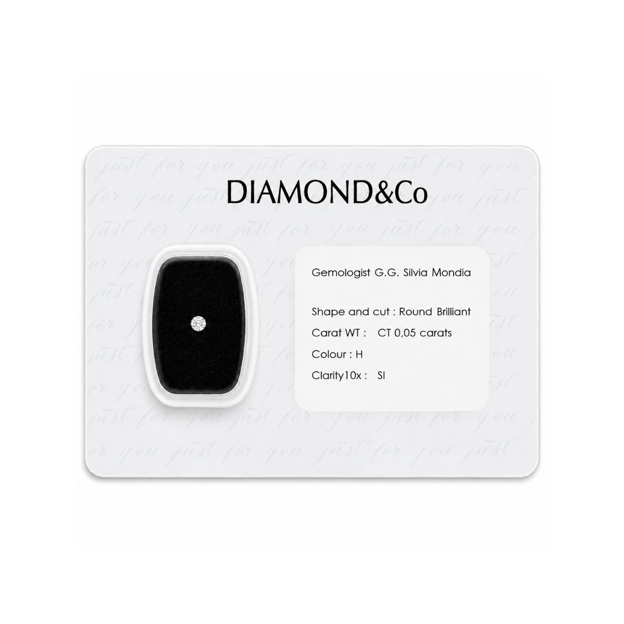 Diamante blisterato taglio brillante ct 0,05 colore H purezza SI - ORO&CO