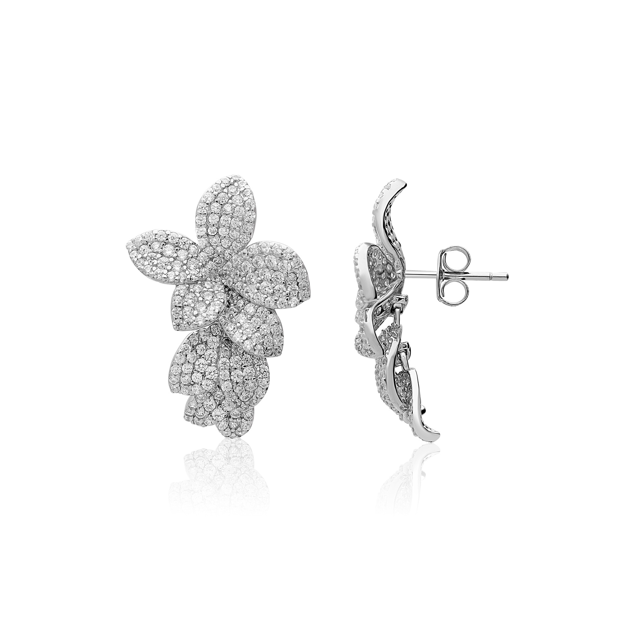 Drop earrings in rhodium-plated 925 silver with flowers and white zircons - ALFIERI & ST. JOHN 925