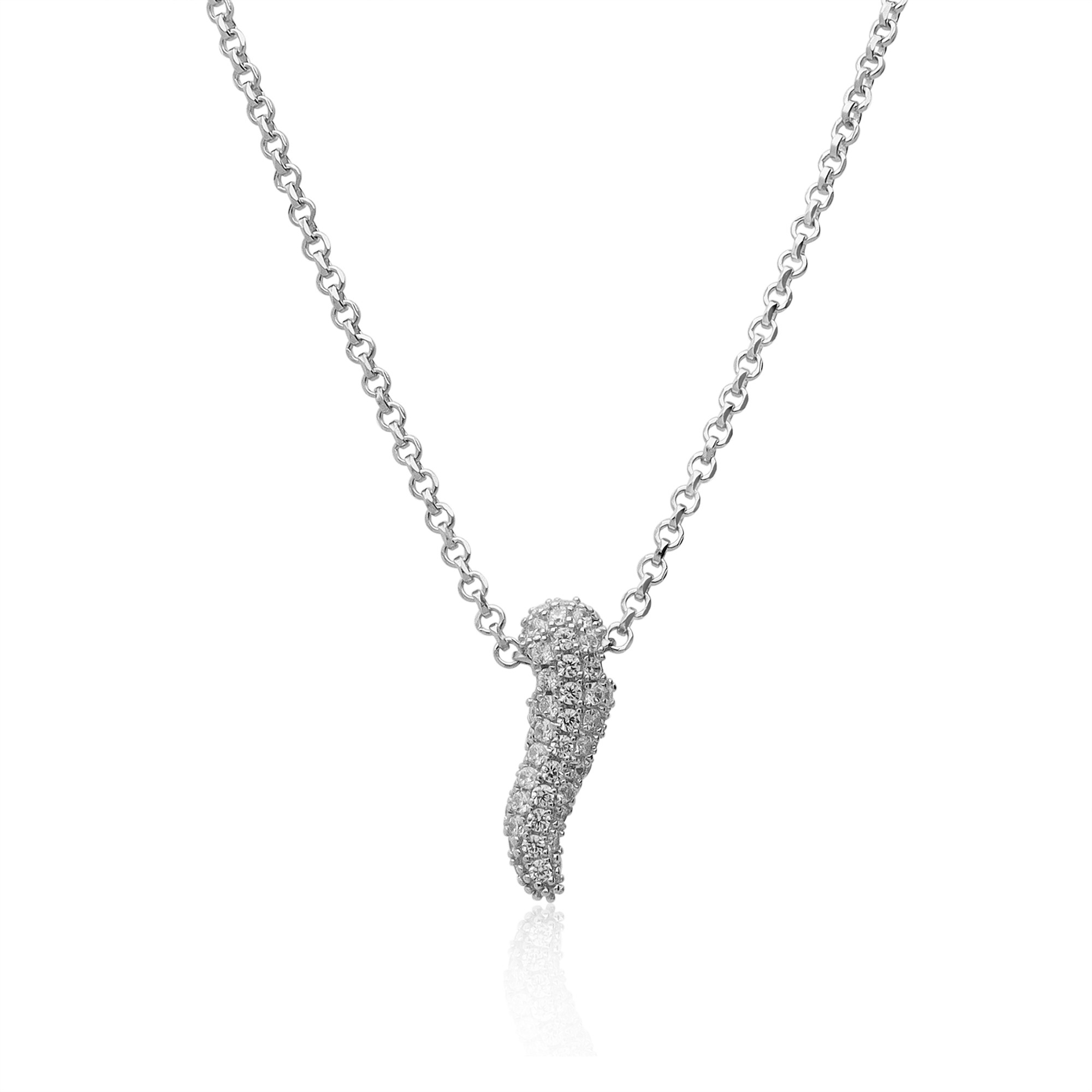 Silver Simboli necklace with cornetto charm and zirconia - LUXURY MILANO