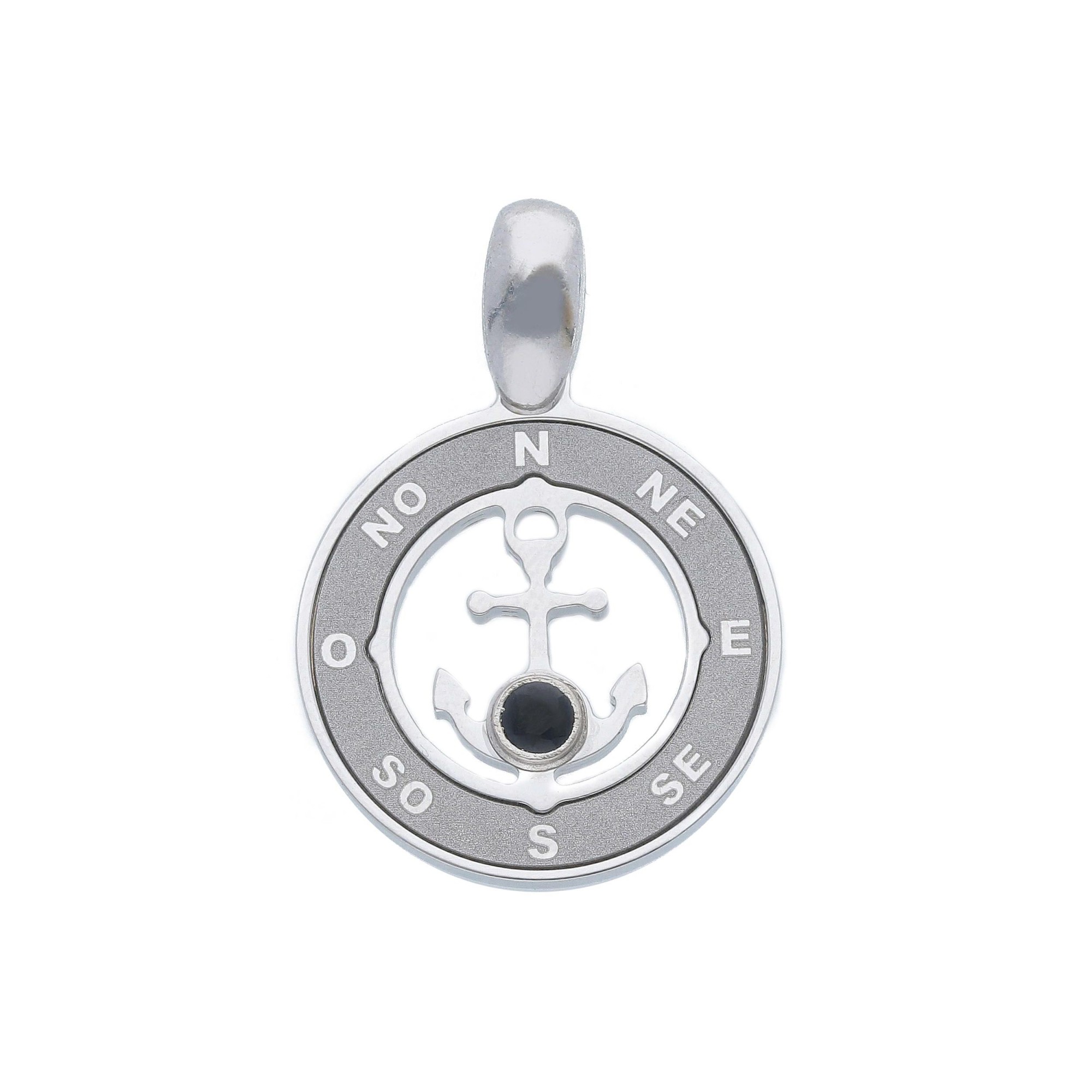 Charm de plata 925 ancla y rosa de los vientos cristal negro ORO&CO 925 - ORO&CO 925