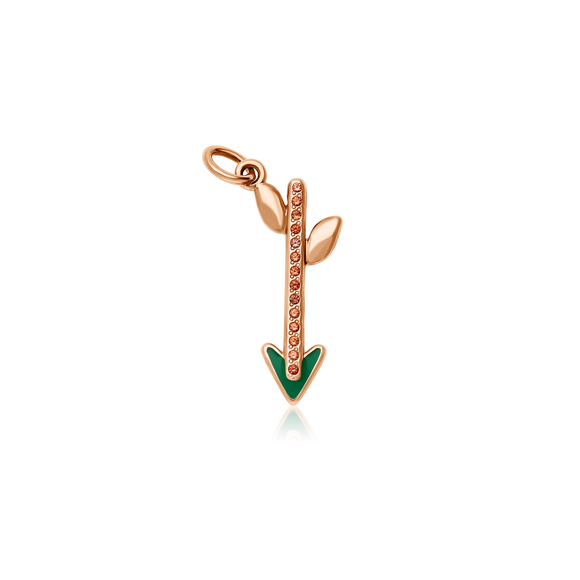 Charm Flecha en oro de 9kt con zafiros naranjas y esmalte verde - DODO