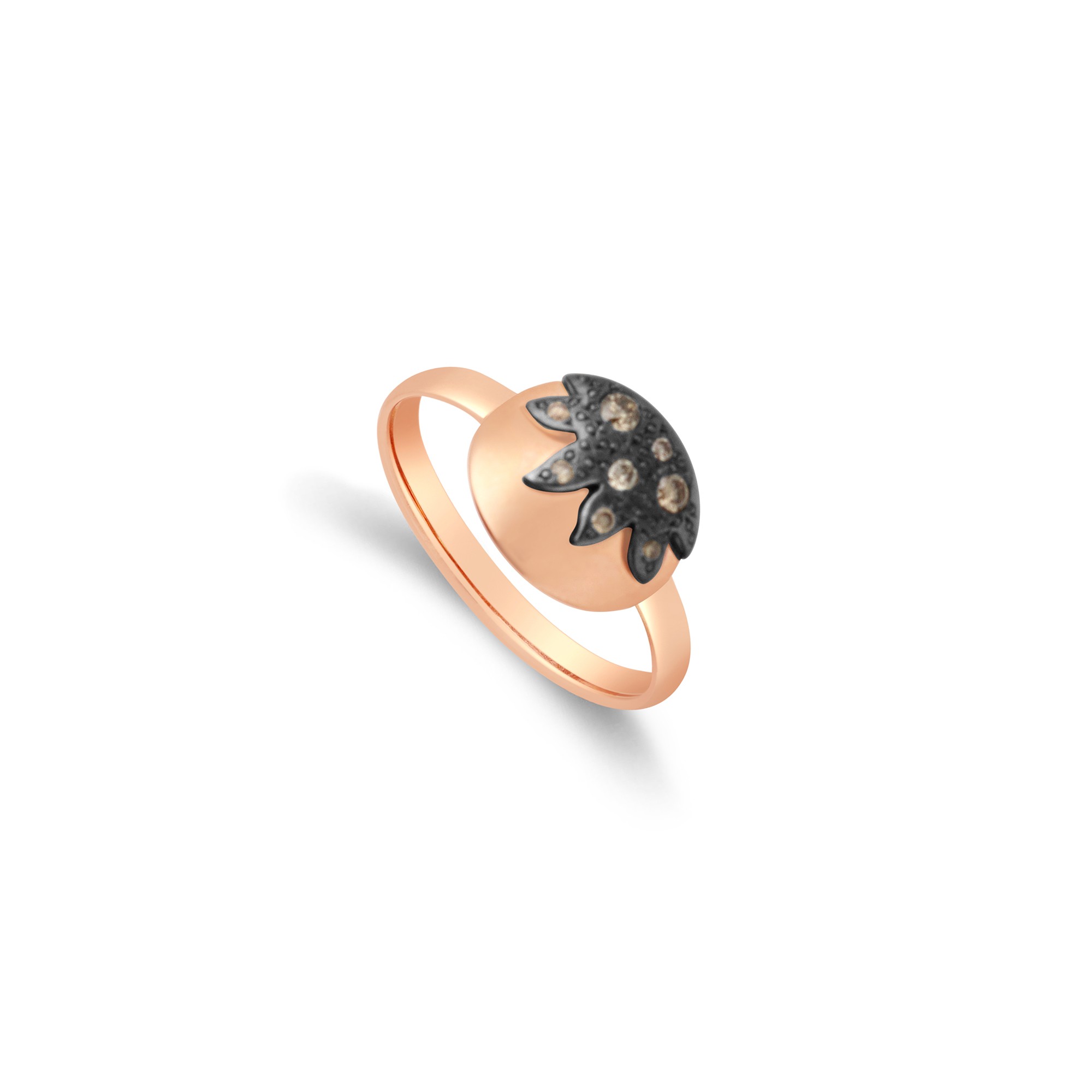 Anillo Sol y Luna en oro de 9kt con diamantes marrones - DODO