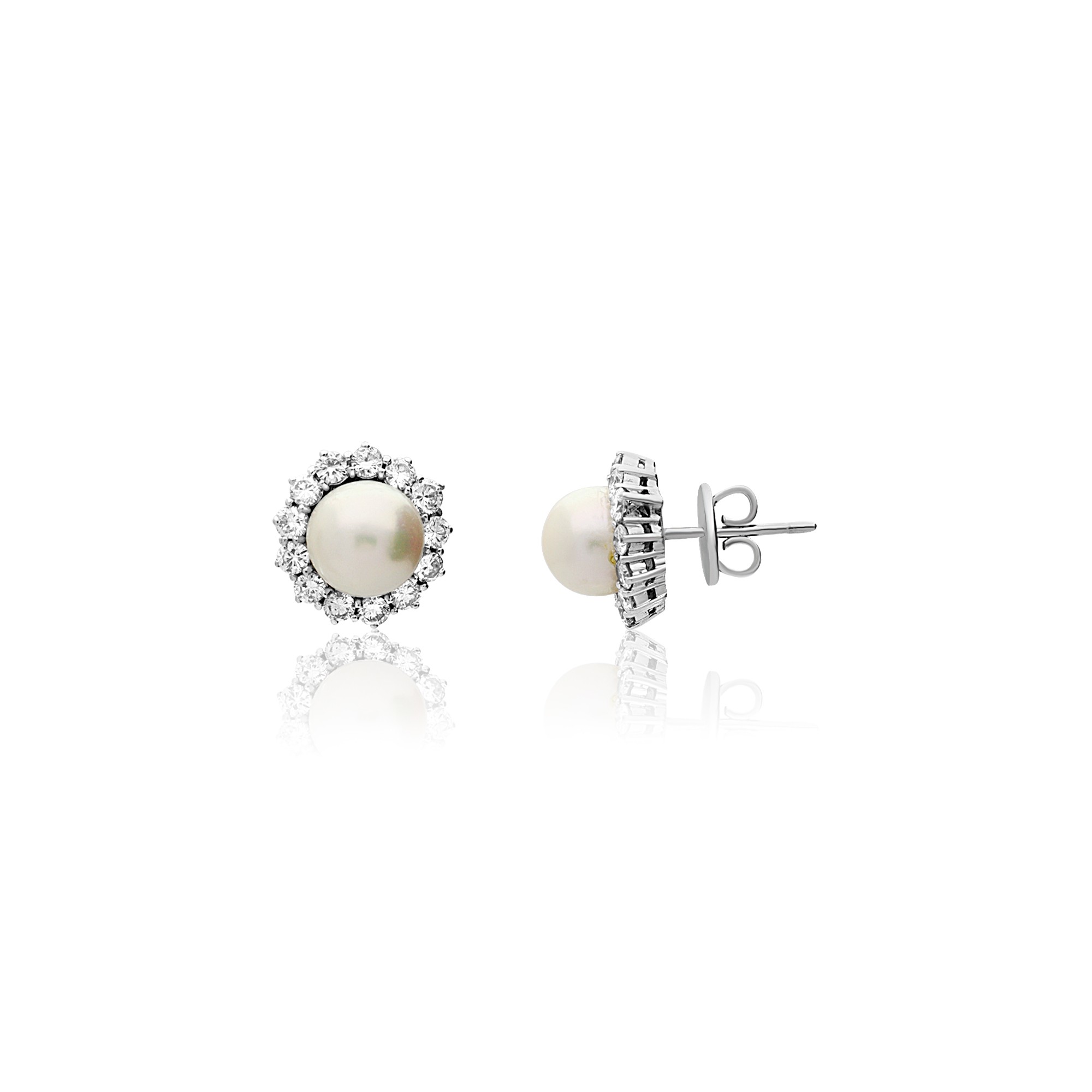 Pendientes de oro con perlas y diamantes ct. 0,52. - ORO&CO