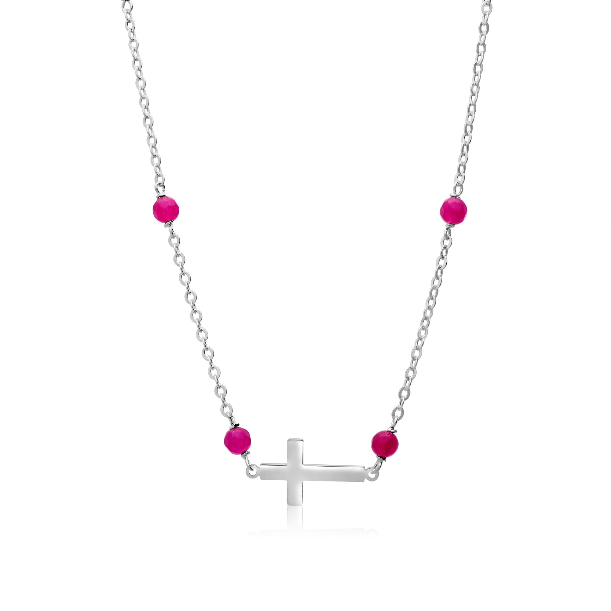 Collar con cuarzo rosa y cruz en plata de ley 925 - LUXURY MILANO