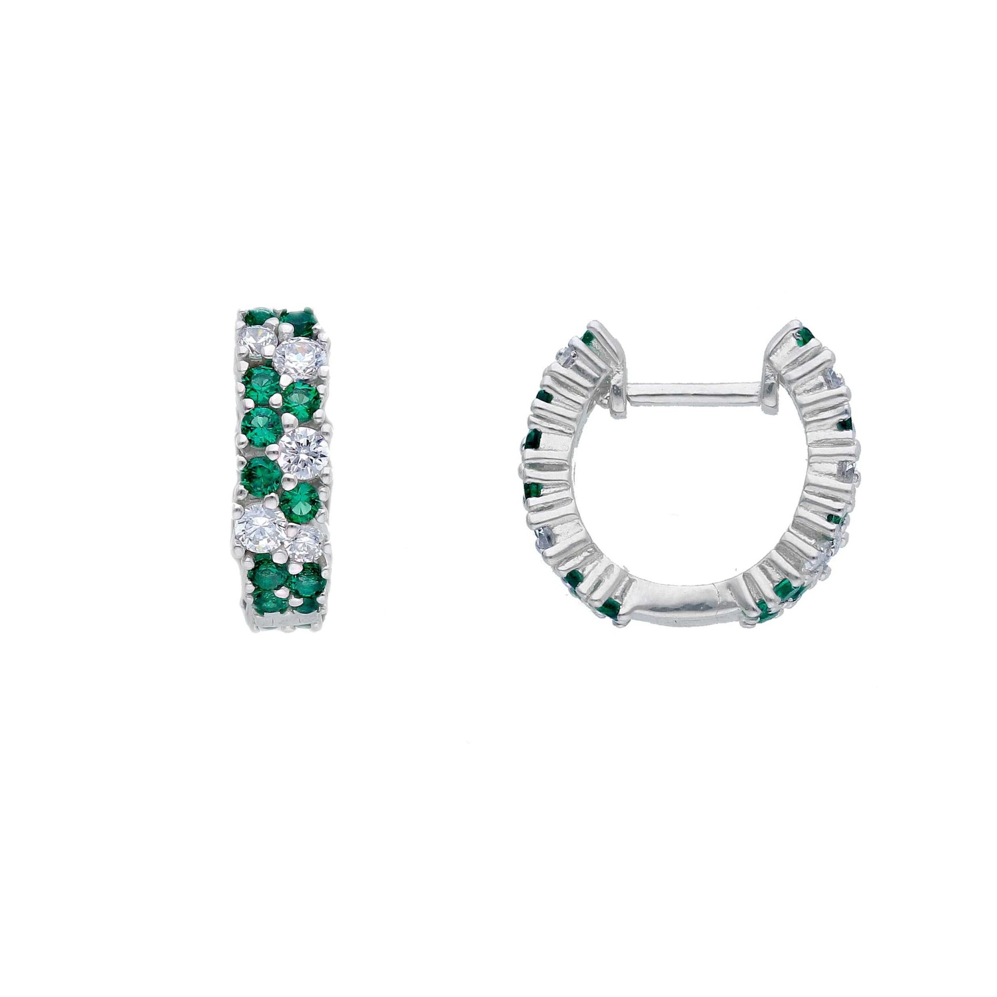 Hoop earrings pav&eacute; in 925 silver with white and green zircons ORO&CO 925 - ORO&CO 925