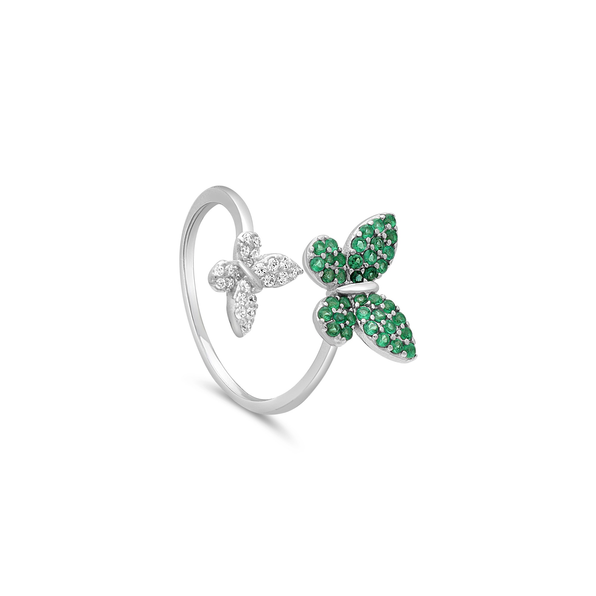 Anello Incanto in argento con pav&eacute; zirconi bianchi e verde - ALFIERI & ST. JOHN 925