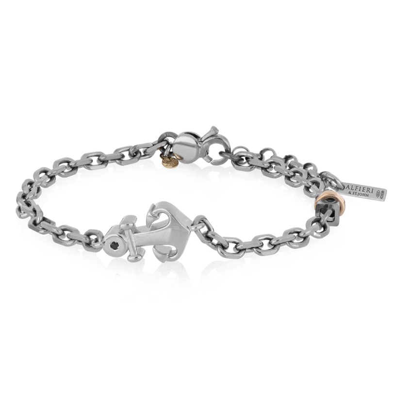 Pulsera de hombre en plata con ancla y diamante - ALFIERI & ST. JOHN